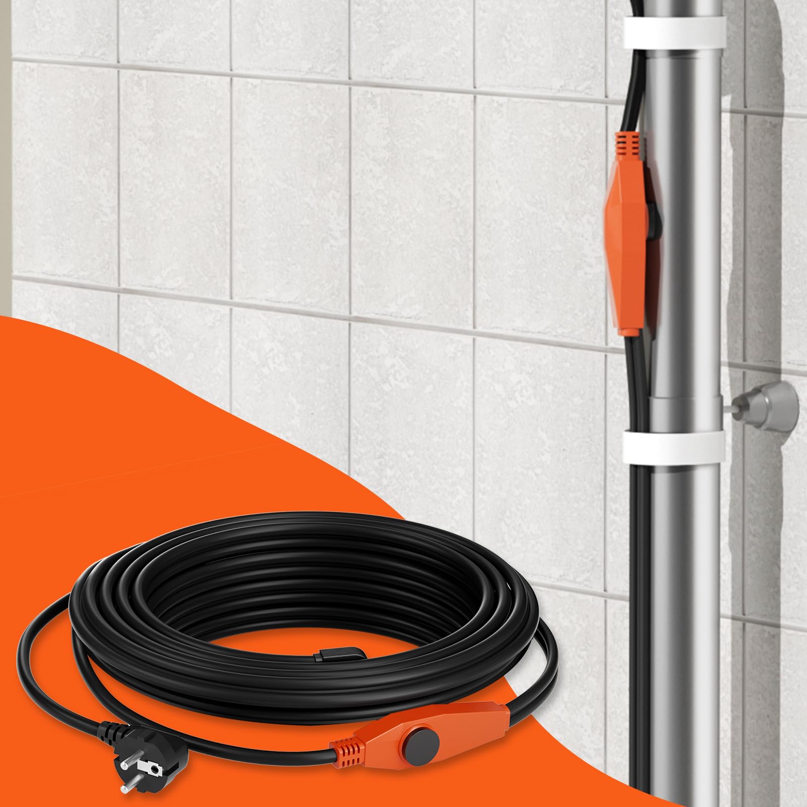 VEVOR Câble Chauffant Tuyaux Antigel 9 m 23 W/m Thermostat Intégré