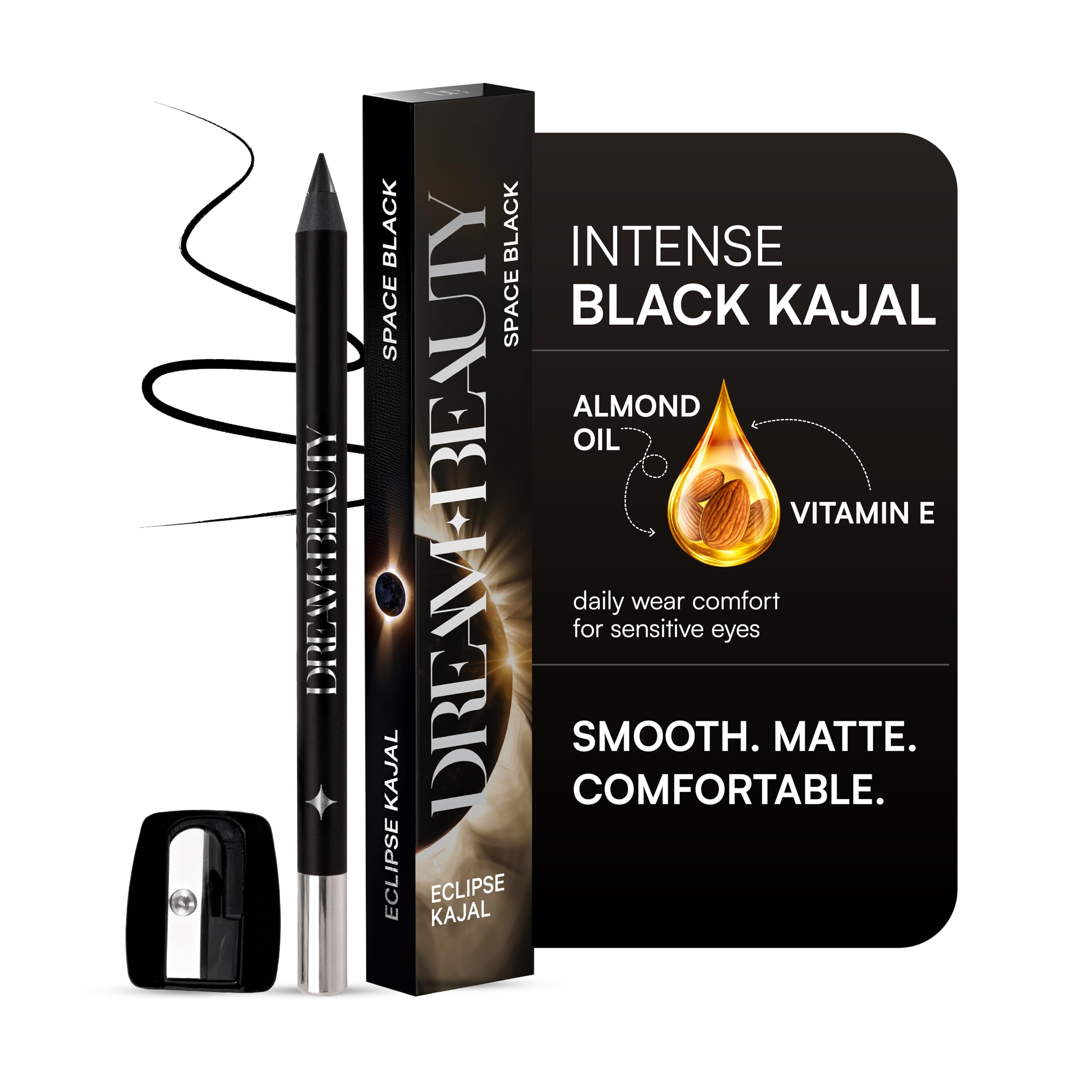 Dream Beauty Eclipse Kajal 1.5gm | Space Black | Waterprooof, smudge-proof with sharpenener | Long-stay | Intense Black | One swipe application | Camphor and Vitamin E Infused | Matte finish-image-35