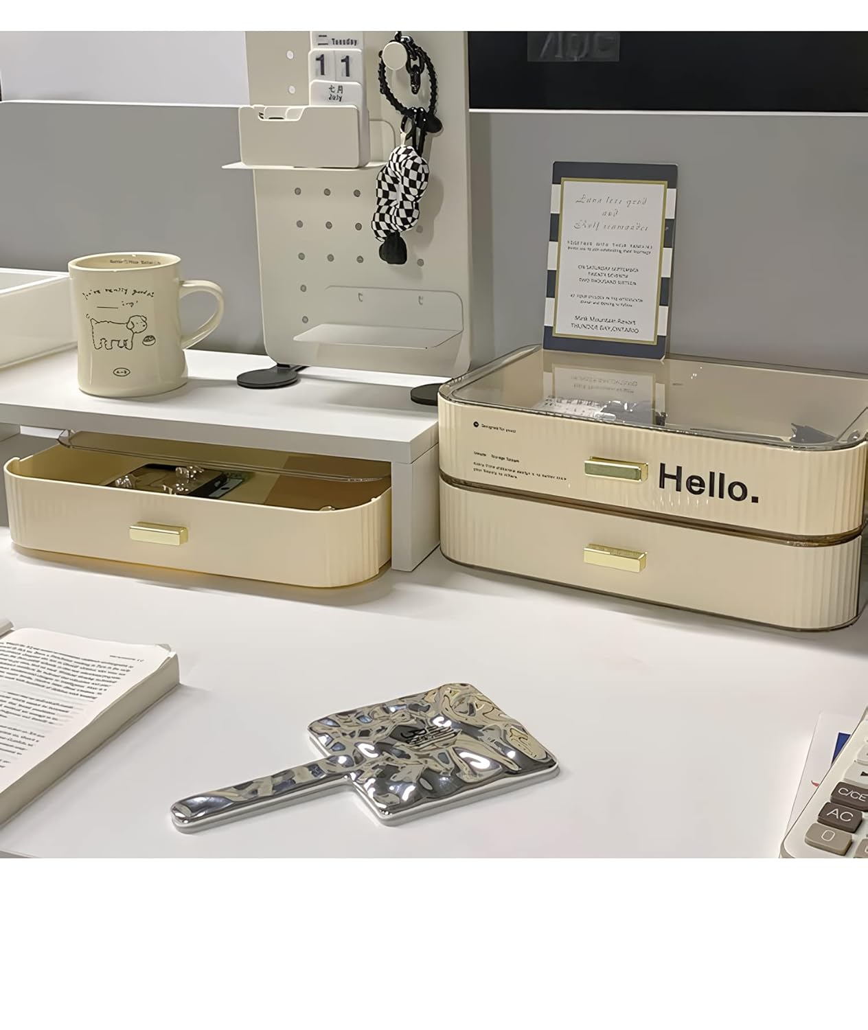 Stackable Plastic Organizer Big & Spacious Drawer | Organize Eyeshadow Palettes, Cosmetics, and Beauty Supplies on a Vanity. White - Image 5