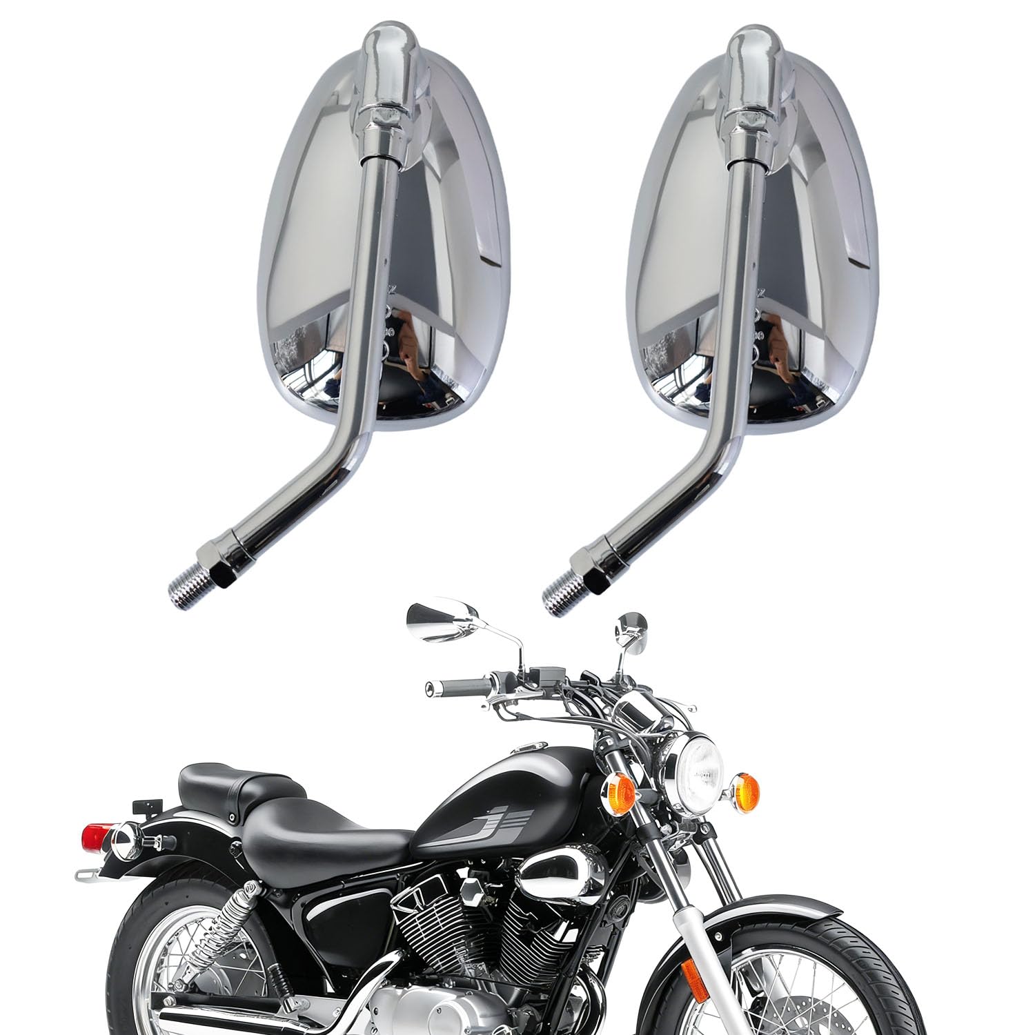 Rétroviseur moto, rétroviseurs latéraux M10 Chrome Compatibles avec paquet de vis pour scooter Street Bike Cruiser Chopper Suzuki