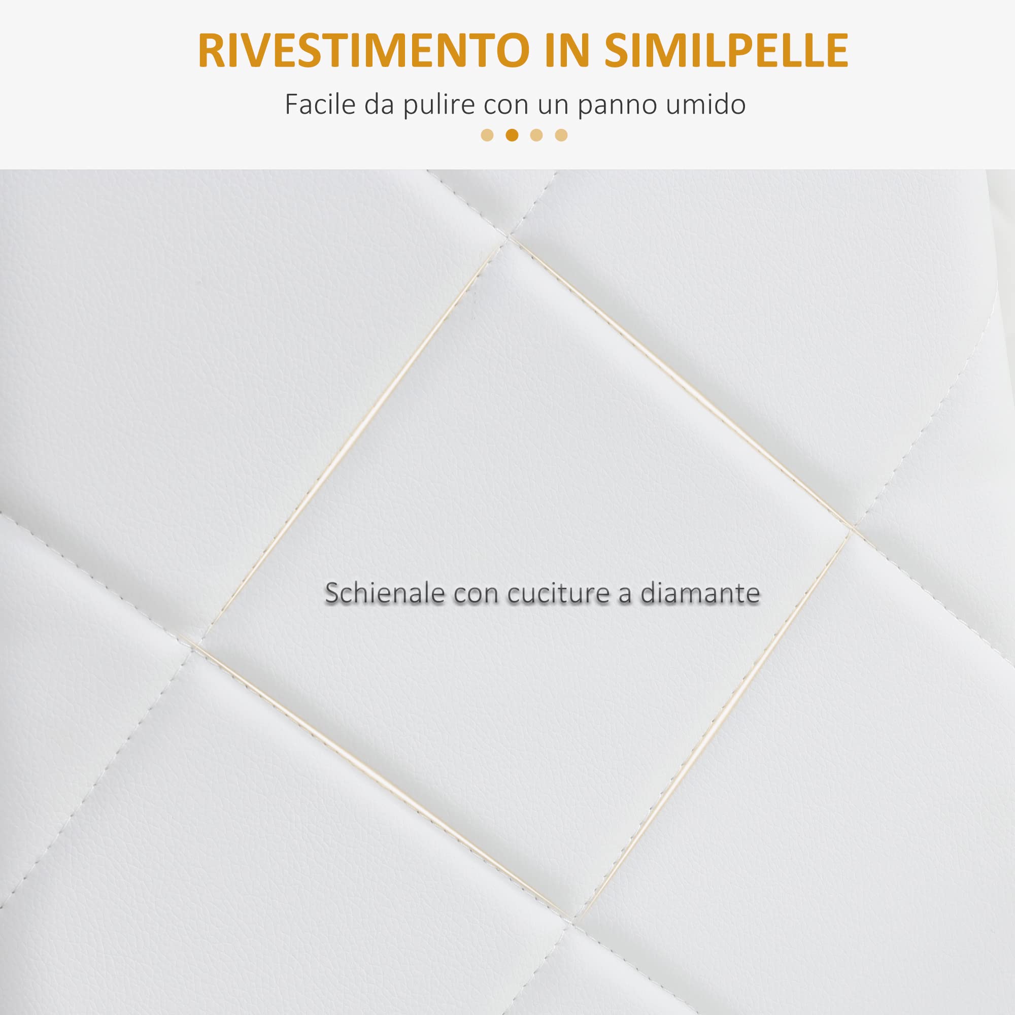 HOMCOM Set 4 Sedie Sala da Pranzo Imbottite con Schienale Alto, Sedie Cucina in Finta Pelle Cuciture a Diamante con Piedini Antiscivoli e Gambe in Acciaio per Soggiorno, 41x50x97 cm, Bianco