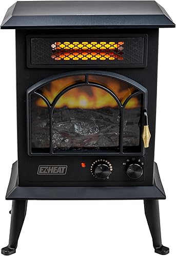 EZ-Heat Calentador eléctrico de chimenea con efecto de llama, termostato ajustable, doble configuración de calor y protección contra