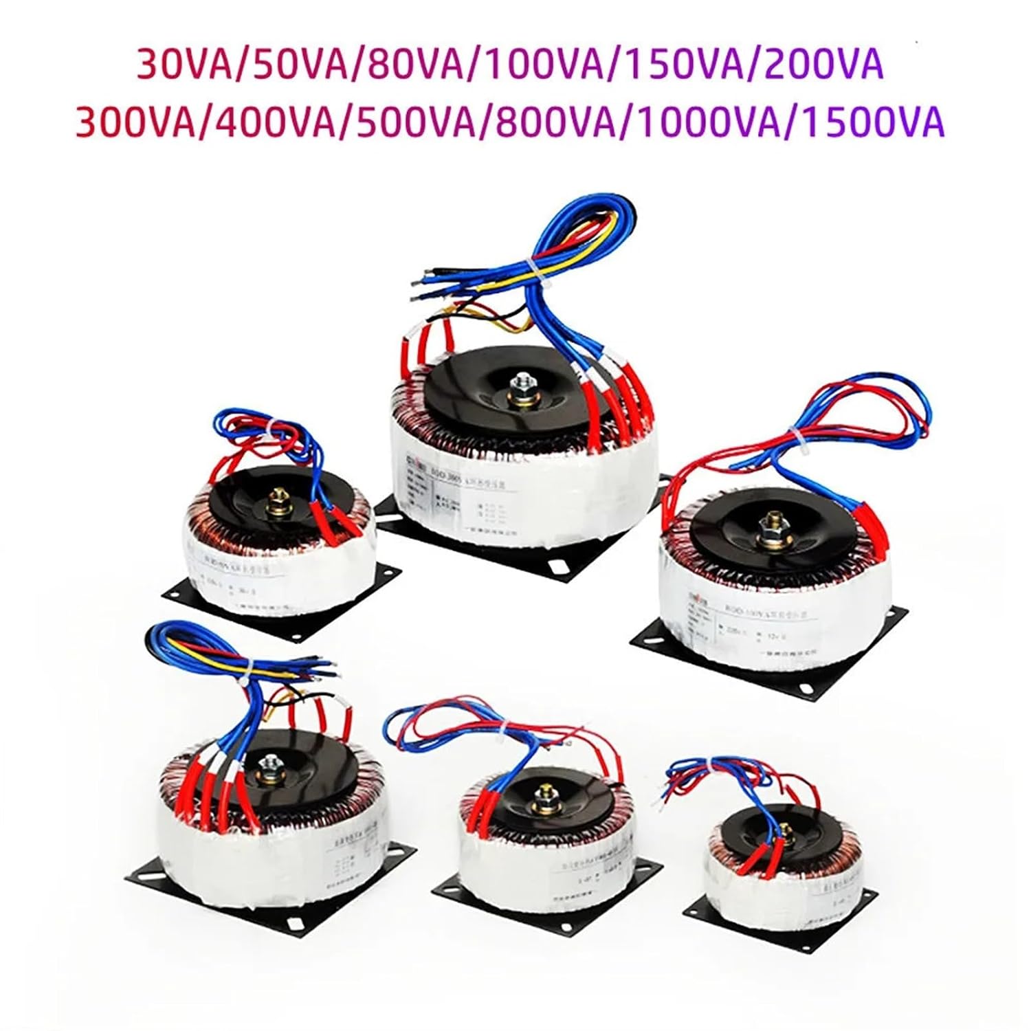 Copper Wire Ring Transformer 12V 24V 36V 48V Output Single Phase Toroidal Transformer for LED Audio Amplifier Power Supply (Color : 500VA, Size : 220V)