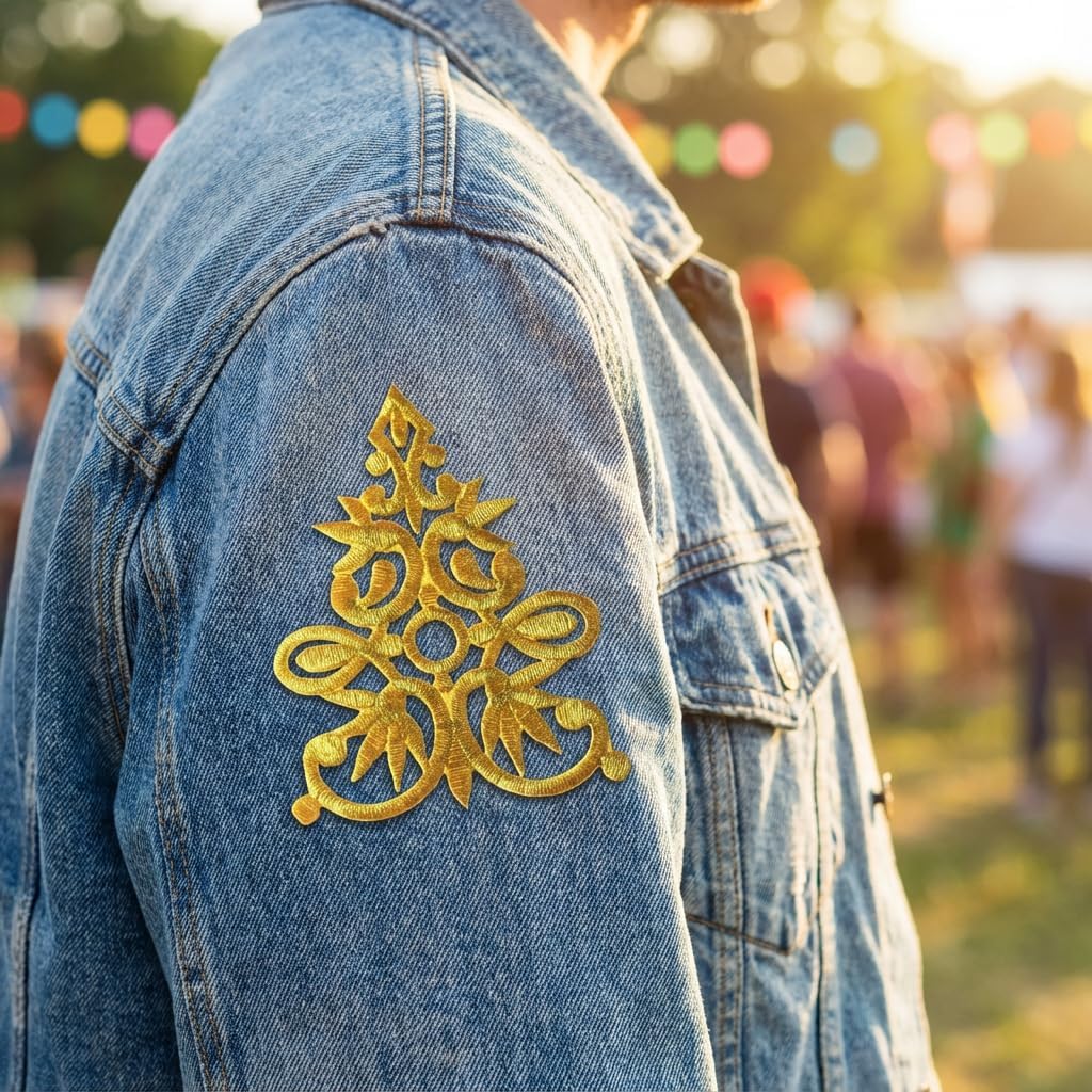 Gold Irish Celtic Knot Patch 3x4 Inch, St Patricks Day Iron On Applique for Hats, Gold Embroidery DIY Fashion Decor