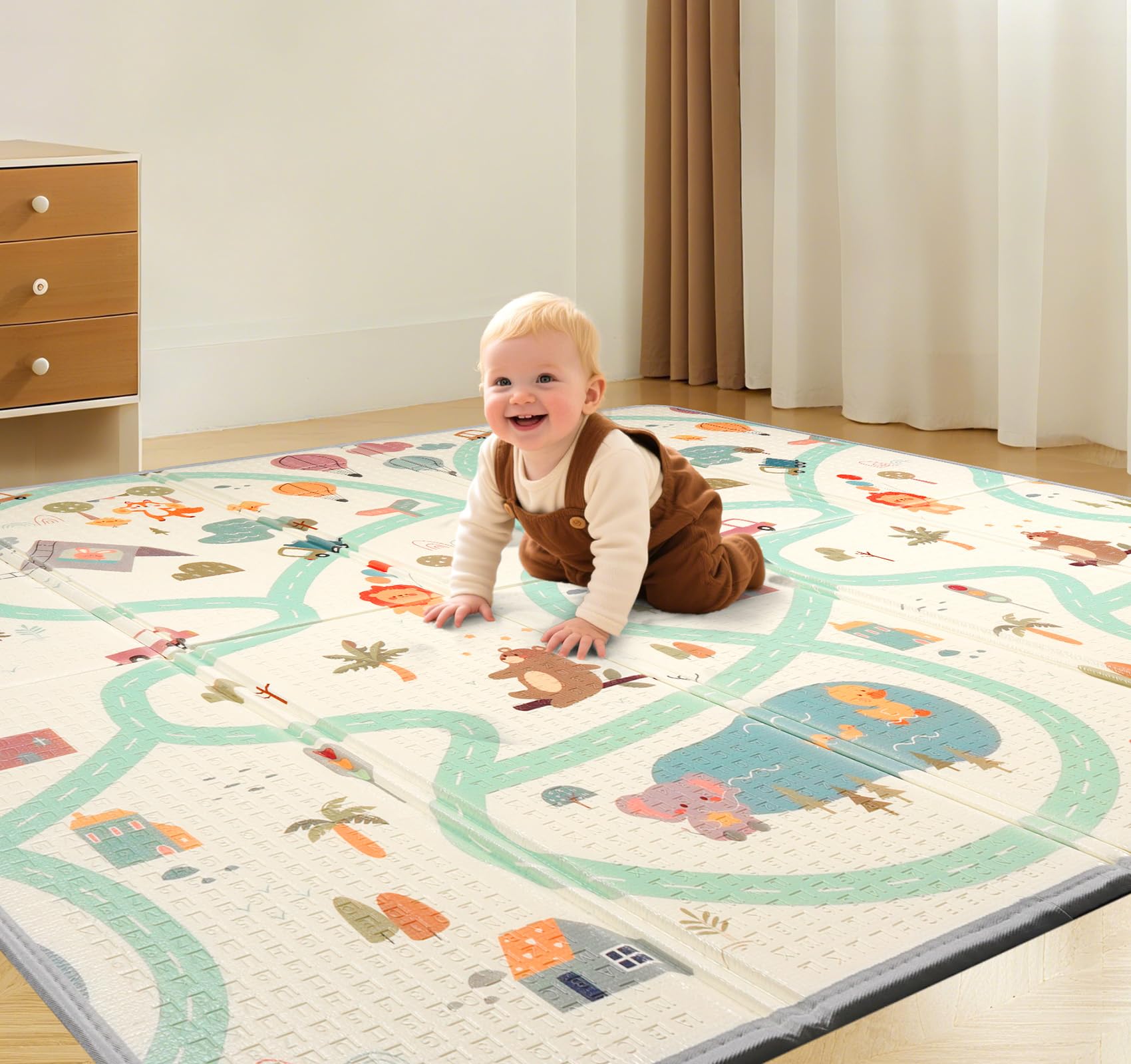 Truevaste Krabbelmatte Baby 180x200cm, Faltbare Spielmatte Weicher Dämpfender Isolierung, Wasserfeste & rutschfeste Bodenmatte für Innen & Außen mit Tasche, Spielteppich Kinder mit CE-Zertifiziert