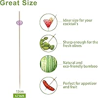 Vista 5 de 200 piezas de palillos de cóctel, palillos de dientes de 4.7 pulgadas para aperitivos, brochetas de bambú para cóctel y bebidas, postres