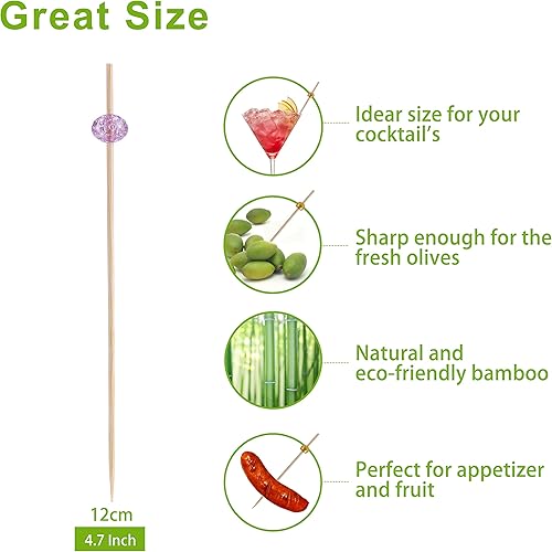 Miniatura 5 de 200 piezas de palillos de cóctel, palillos de dientes de 4.7 pulgadas para aperitivos, brochetas de bambú para cóctel y bebidas, postres,