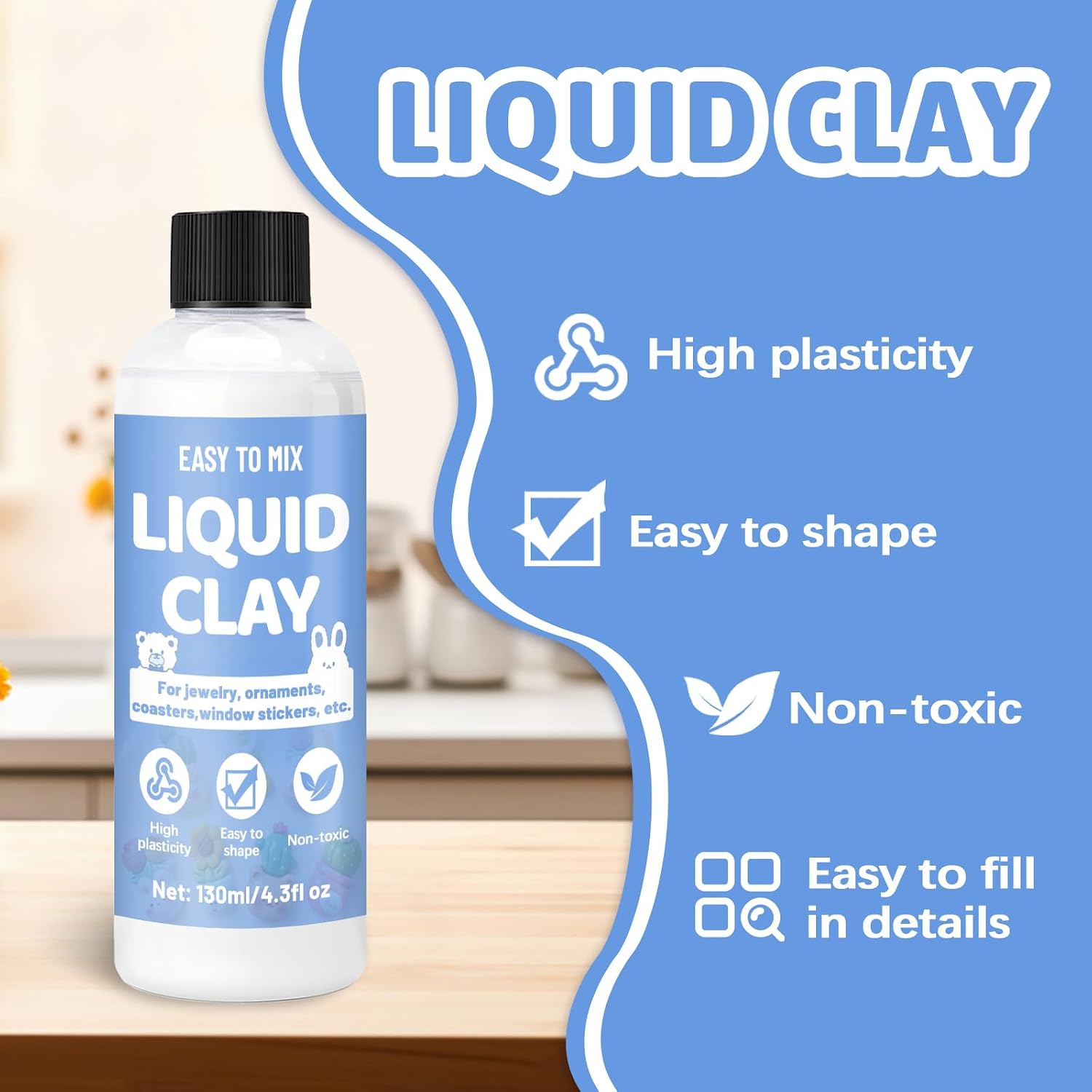 130ml White Liquid Polymer Oven-Bake Clay, Baking Molding, Very for DIY Decorations, Jewelry, Toys, Household Items