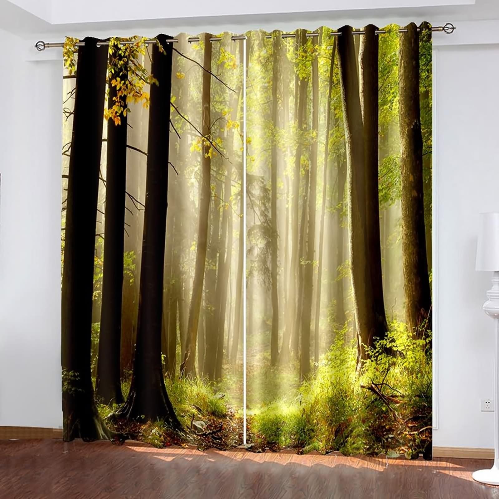 Bohema Zasłona okienna, Kuchnia Kurtyny Zielony Brązowy Las Poliester Zestaw 2 204x183cm