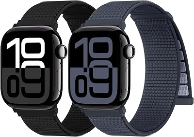 Confezione 2 Cinturini Nylon Compatibile con Cinturino Apple Watch 44mm 40mm 41mm 42mm 45mm 46mm 49mm 38mm, Sportivo Morbido Traspirante Regolabile per iWatch 11 10 9 8 7 6 5 4 3 2 1 SE Ultra 1/2/3