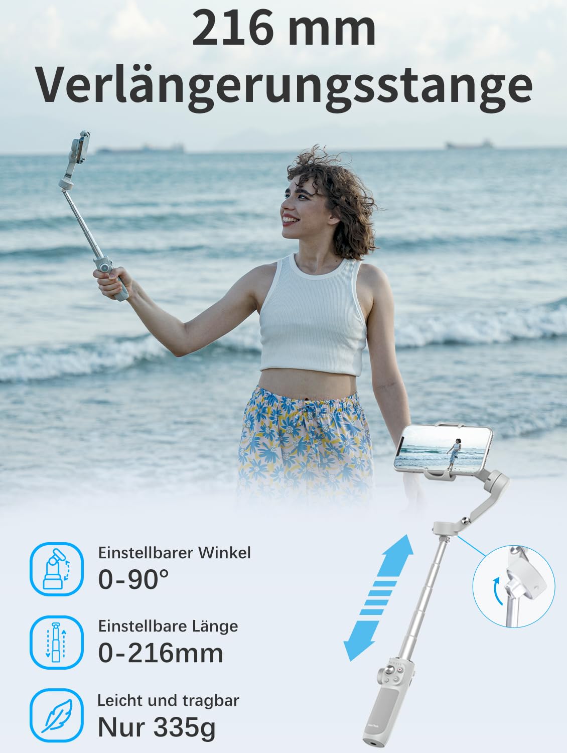 FeiyuTech VB4 Kit Smartphone Gimbal Stabilisator mit KI-Tracking & Fülllicht, Integriertem 21,6 cm Ausziehstab, Faltbar, Gestensteuerung – Ideal für Reise-Vlogs und TikTok-Videos