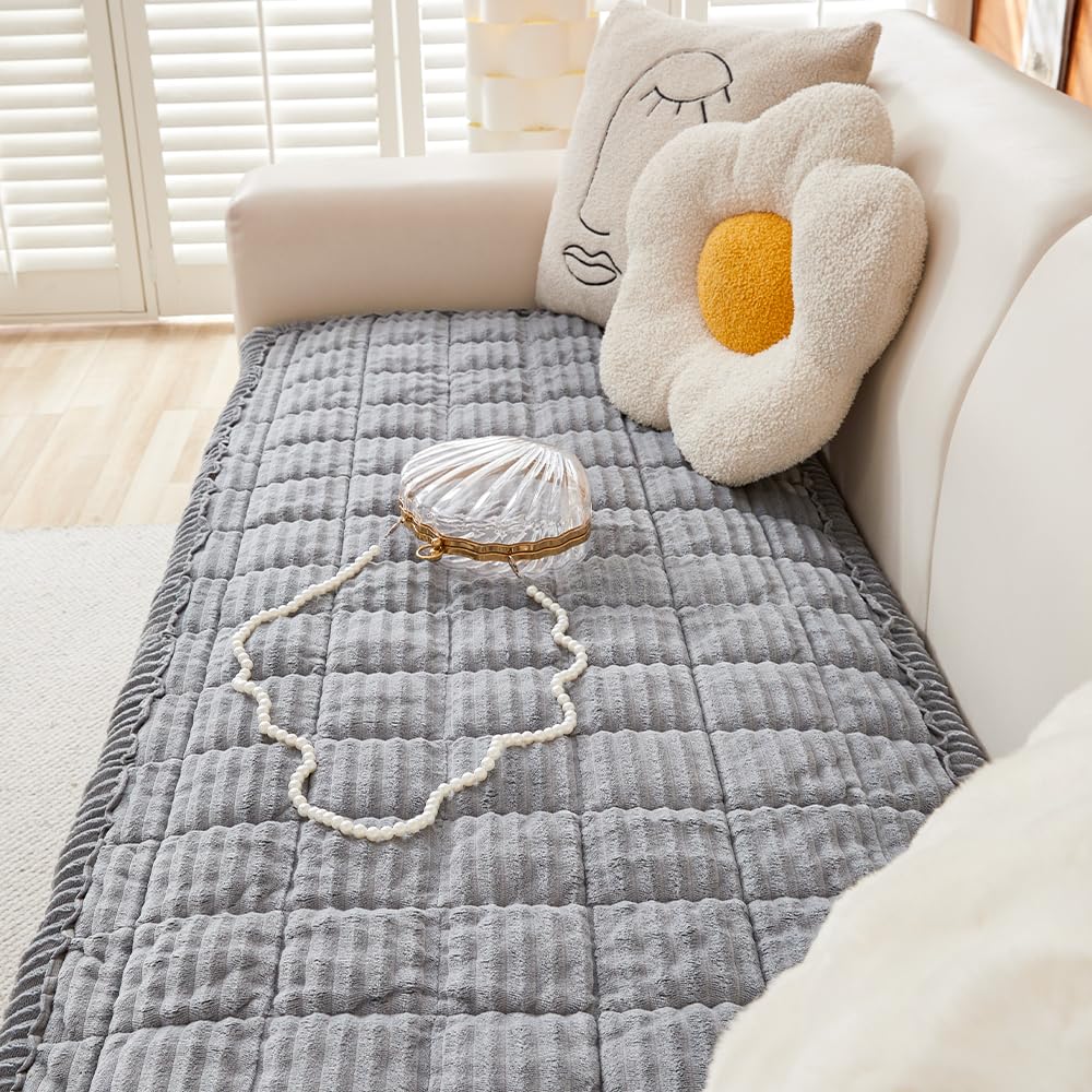 Awjcsv Funda de sofá para perros, lavable, mullida funda de sofá para mascotas para sofá de 3 cojines, apta para mascotas, funda de sofá antideslizante (azul claro-gris, 27.6 x 70.9 pulgadas/70 x 180