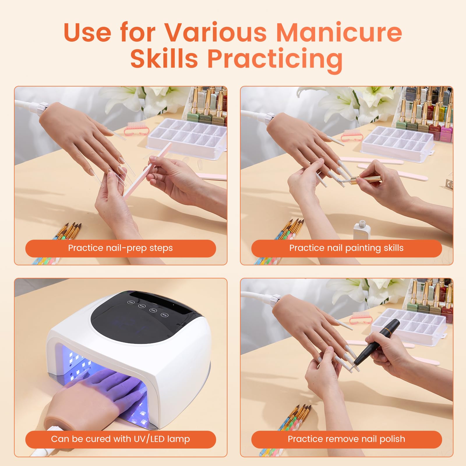 Deciniee Silikon Übungshand für Nageldesign: Flexibel Training Falsche Nägel Übungshand mit Stück Nagelspitzen/Nagel Pinsel/Nagelfeile- Nagelhandübungsmodell- Acryl Nagel-Set für Nagelmaniküre