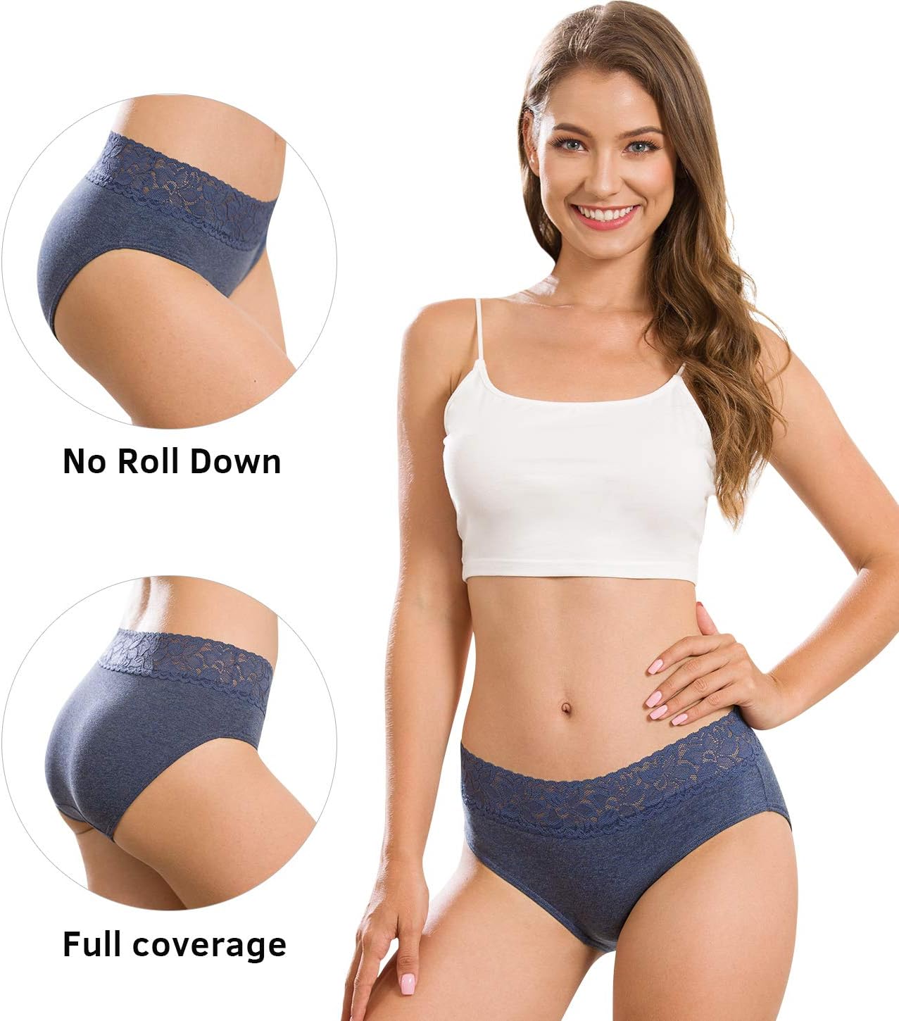 Women’s Underwear Cotton Panties for Women, Soft Ladies Lace Trim Underwear High Waisted Briefs 6 pack - Image 3