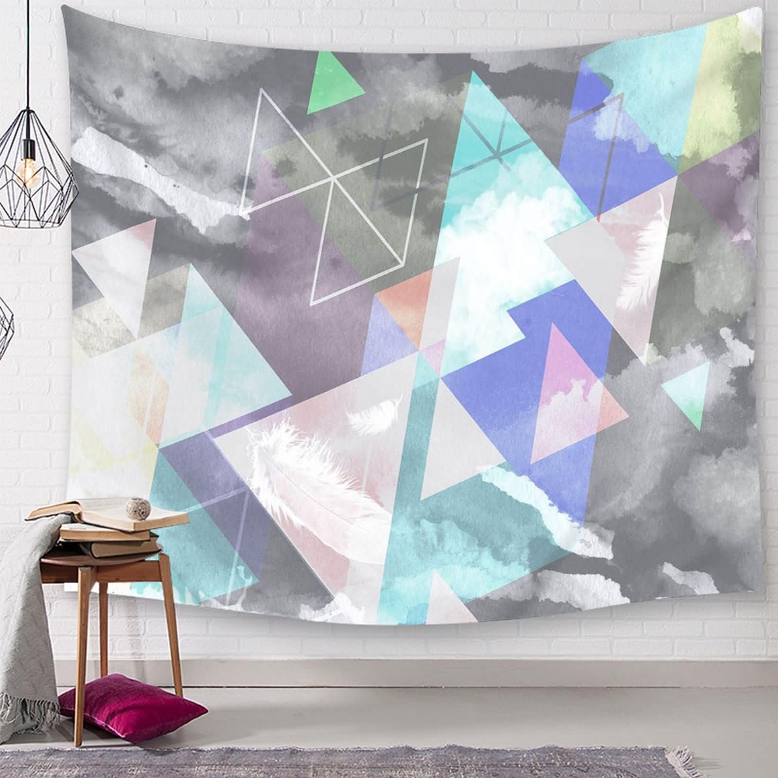 Homxi Tapiz Pared Sofá 350 x 256 CM,Tapiz para Sofa Poliéster Patrón de Triángulo Geométrico Tapices Cama Gris Azul