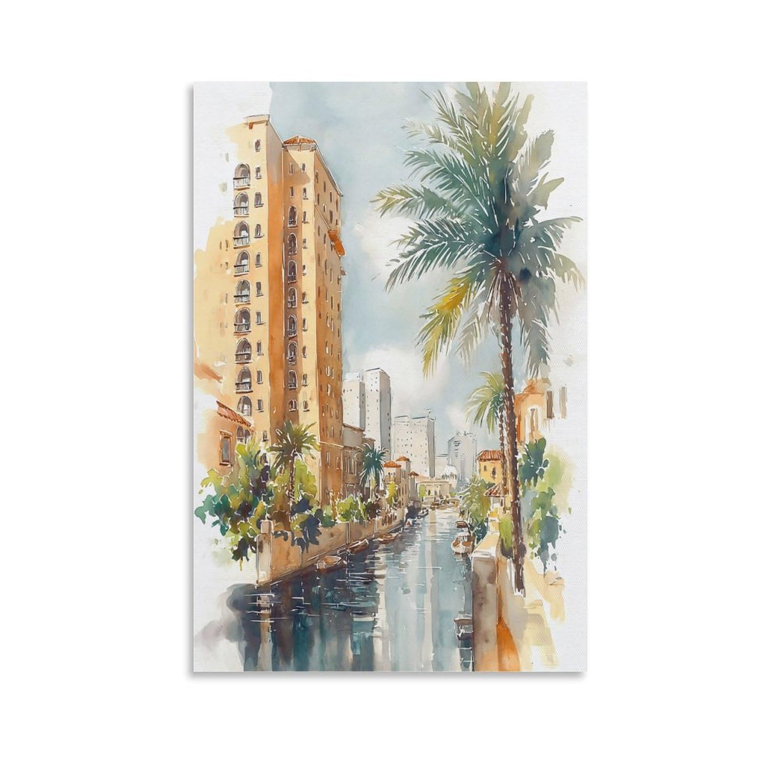 XWYMXZ Miami Watercolor Florida 08x12inch(20x30cm) Vintage Travel Poster Watercolor Canvas Art
