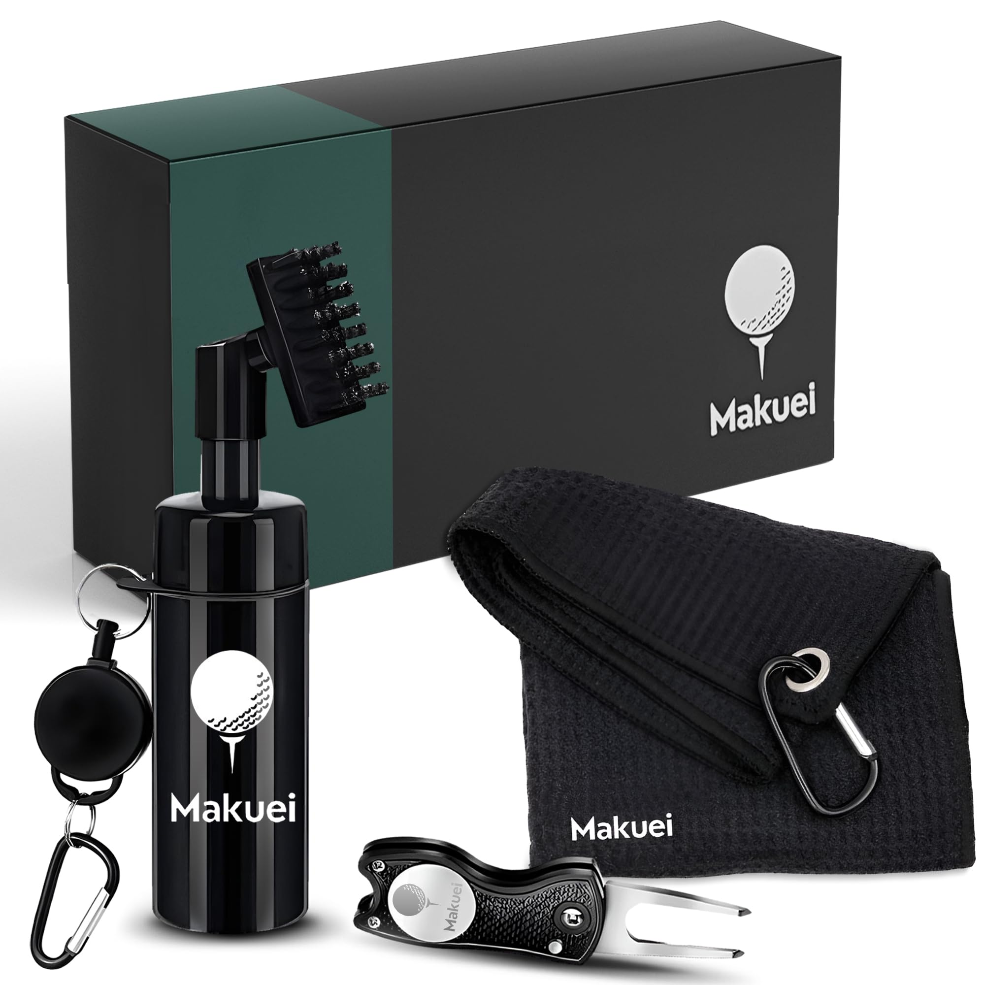 Accesorios de golf ideales para bolsa de golf (3 en 1)- Cepillo limpiador de palos de golf, arreglapiques golf y toalla de golf para dejar tus palos de golf perfectos ¡El regalo para golfistas idóneo!