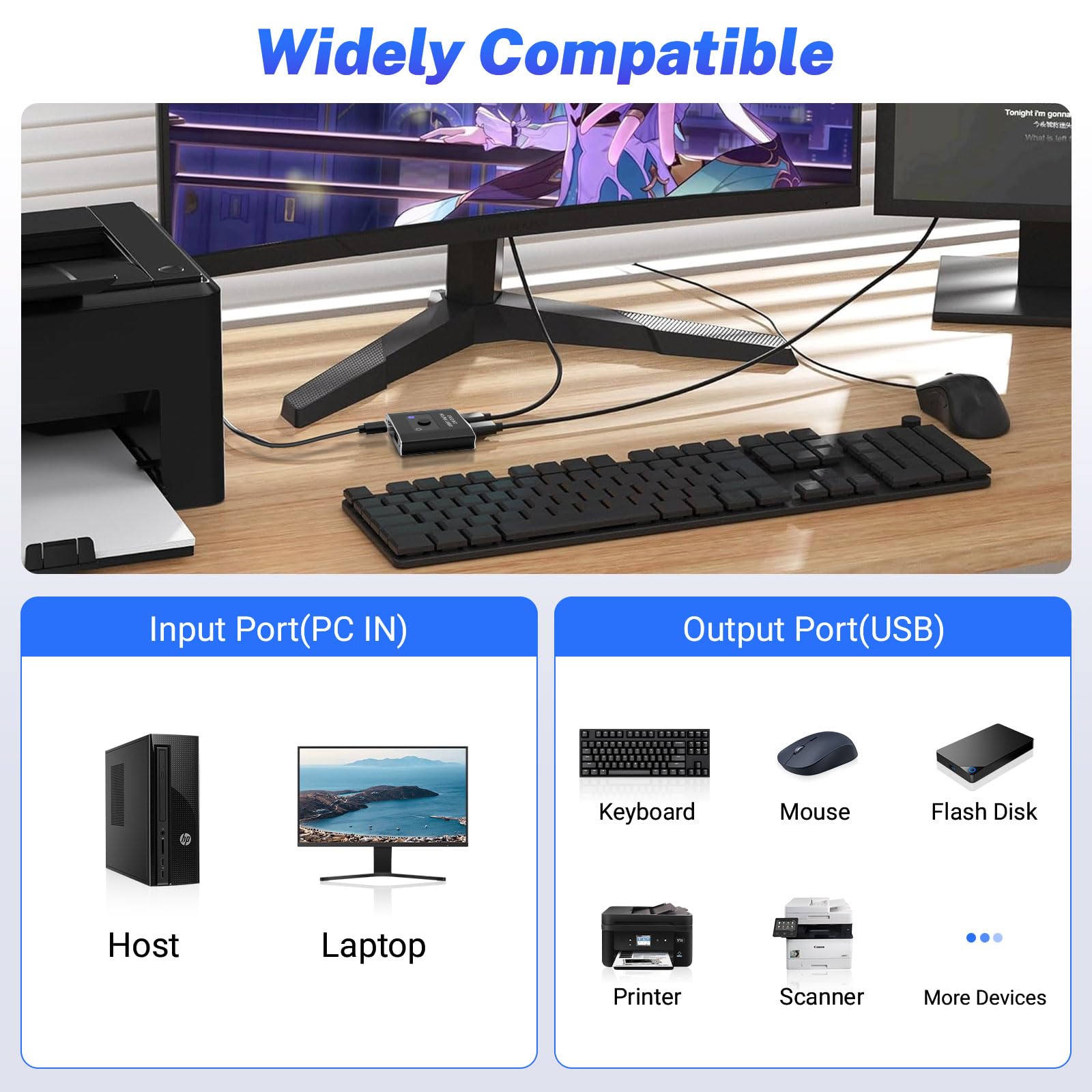 UGREEN USB Switch 2PC 2 In 2 Out 5Gbps USB Umschalter mit 2*A auf A Kabel für Tastatur, Maus