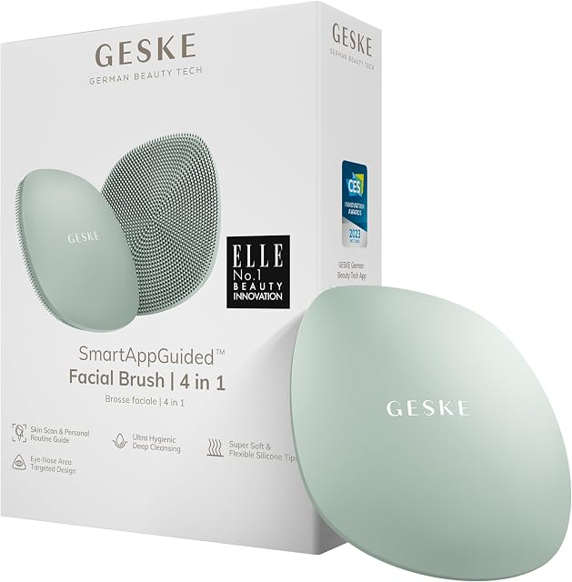 GESKE | Szczoteczka do twarzy SmartAppGuided 4 w 1 | Szczoteczka do twarzy | Miękka silikonowa szczoteczka | Profesjonalne oczyszczanie twarzy | Urządzenie do oczyszczania twarzy | Oczyszczanie skóry