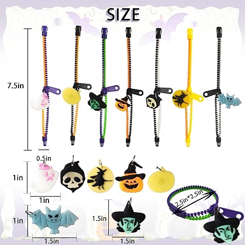Miniatura 4 de Pulseras con cremallera para fiestas de Halloween para niños, paquete de 28 pulseras con cremallera de Halloween que brillan en la oscuridad para