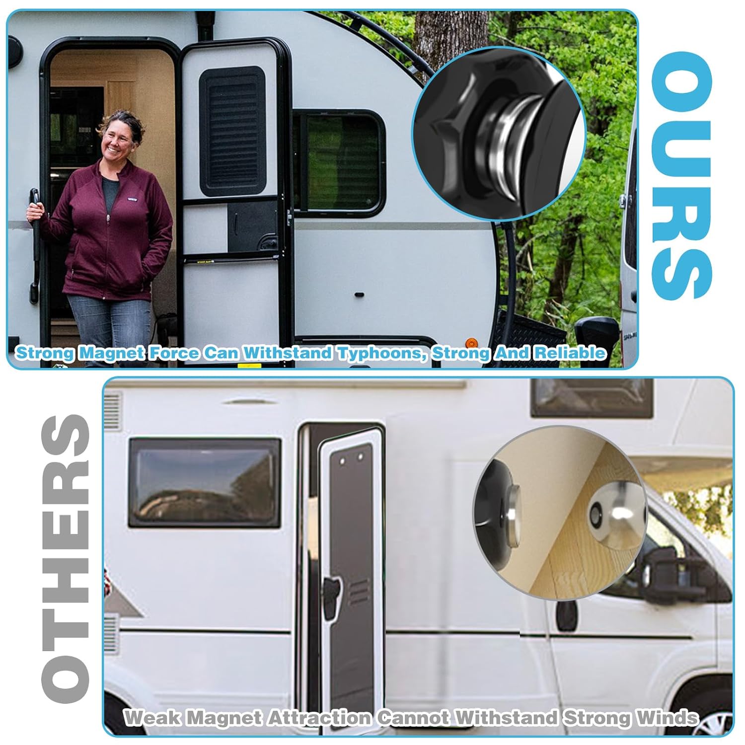 2Pcs RV Magnetic Door Catch, Door Holder RV Accessoris for Inside, Camper Door Holder Door Stopper with Adhesive and Screws, RV Door Latches for Outside Door RV Camper, RV Camper Accessories, Black