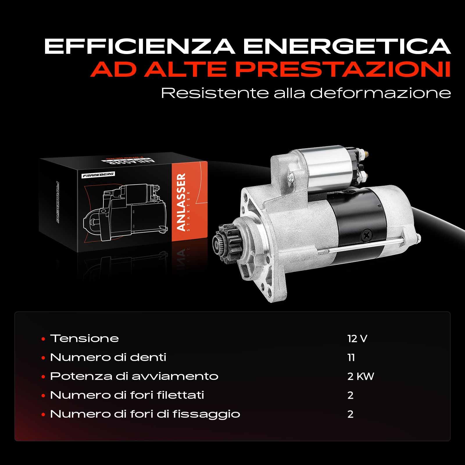 Frankberg Motorino di avviamento 2 kW 12 V 11 denti M008T76071 | Compatibile con: Cabstar F24M F24W, NP300 Navara pianale/telaio D40, Pathfinder III R51, NP300 Navara D40
