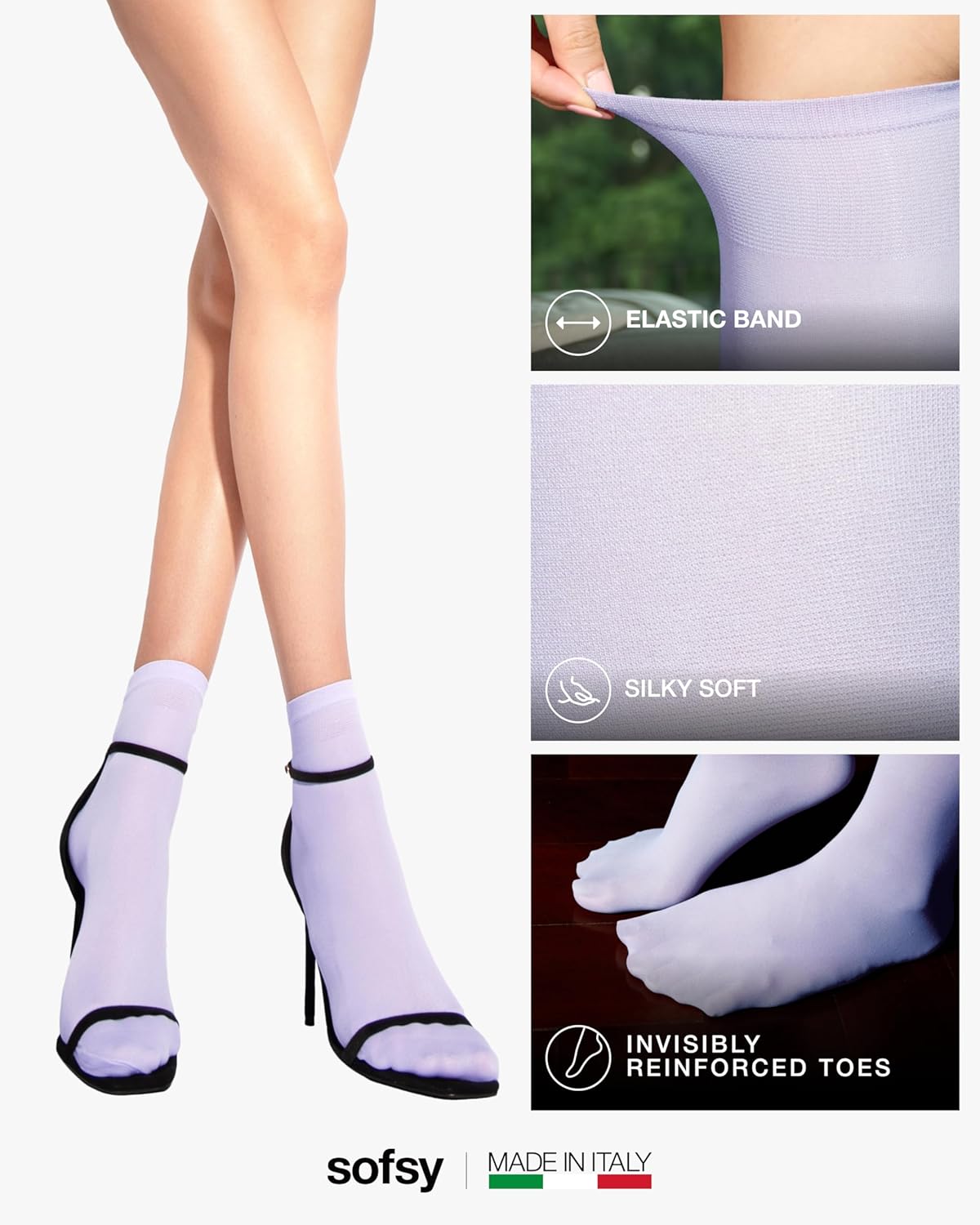 sofsy Italian High-Fashioned Ankle Socks - 40 Den Semi Sheer Nylon Stockings for Women | Durable, Soft, Low-Cut Design - Image 4