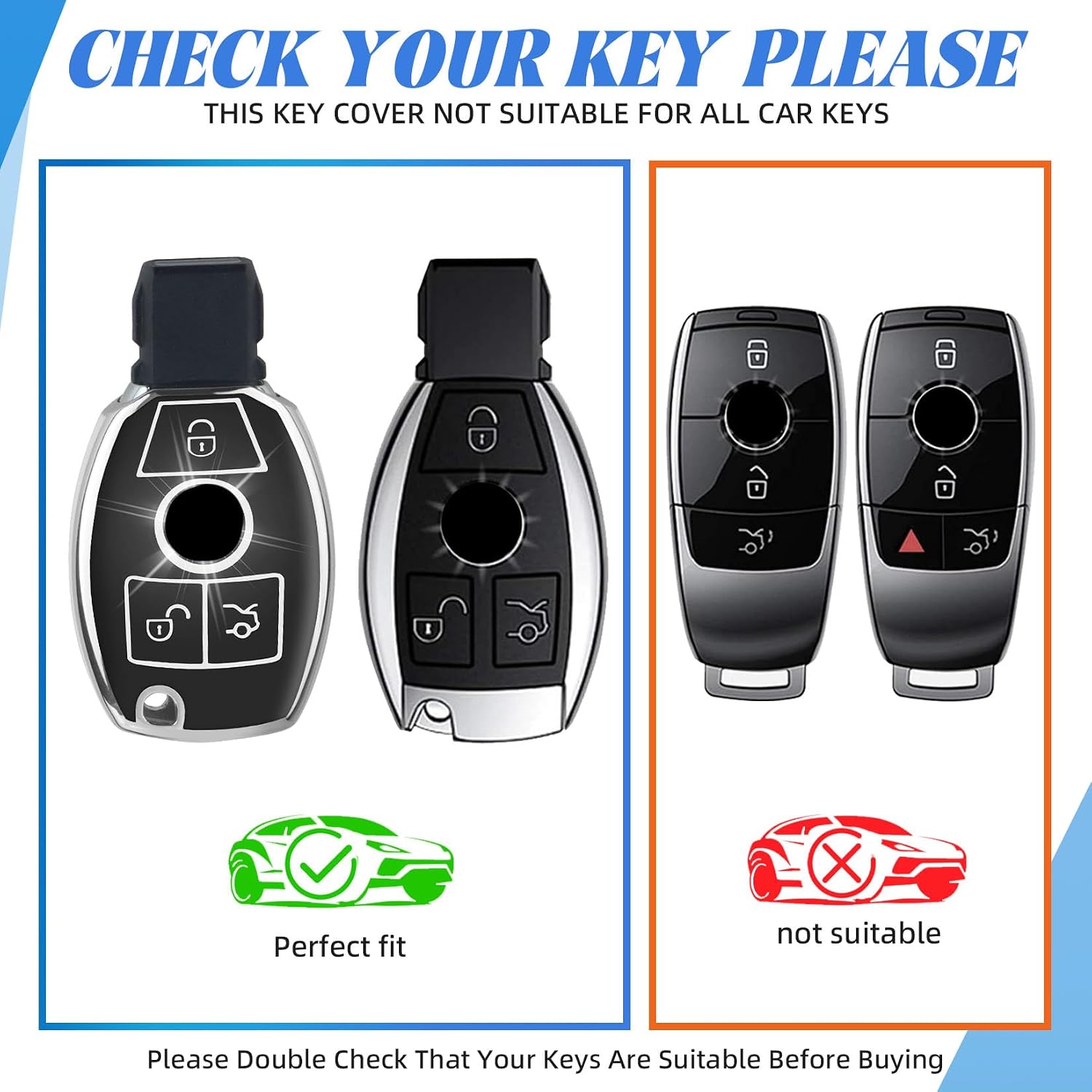 for Mercedes Benz Key Fob Cover, Soft TPU Key Case is Compatible with CLS CLK AMG CLK CLK GLC GLE GLS ML SL SLK A C E R S G Smart Remote Key