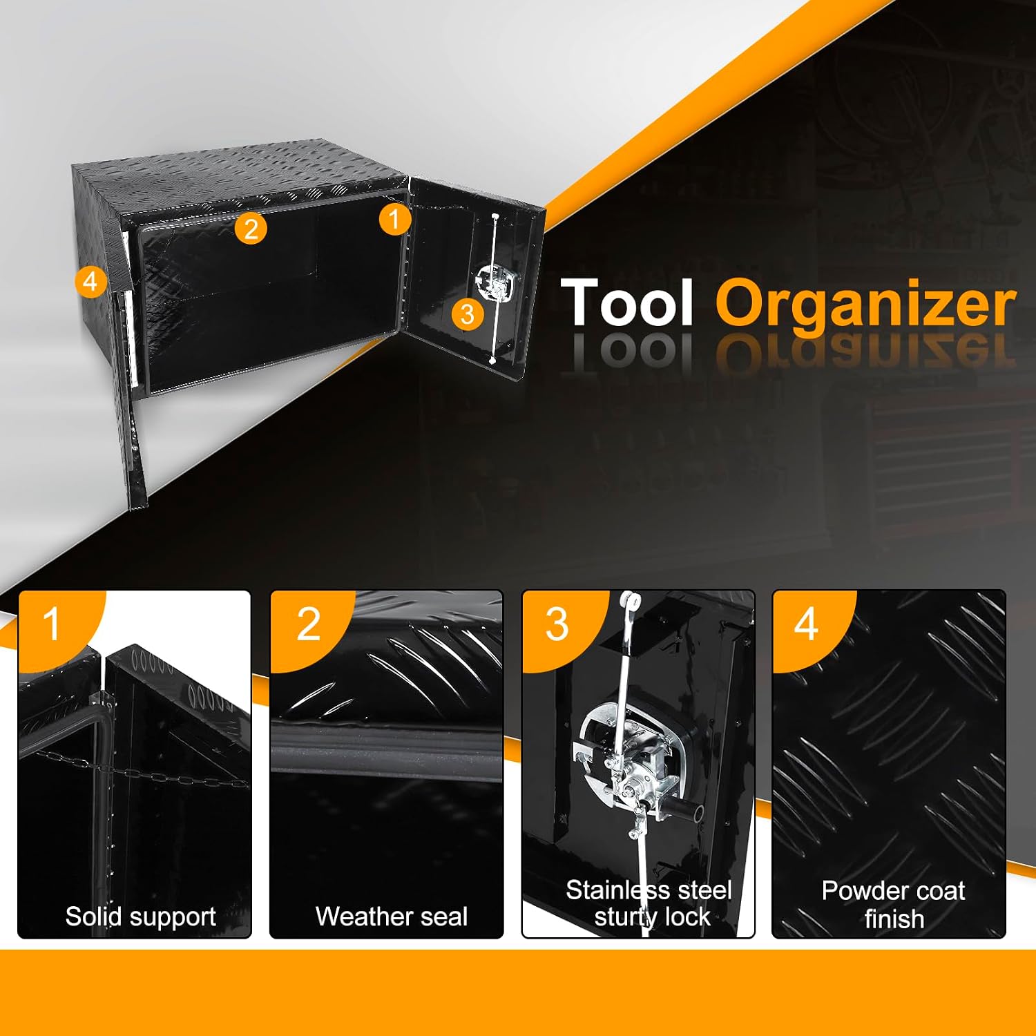 36 Inch Underbody Truck Box Aluminum with Barn Door,36" x 18" x 18" Tool Storage Organizer Toolbox For Pickup,Truck Bed,Van,Trailer,Heavy Duty Waterproof Black box