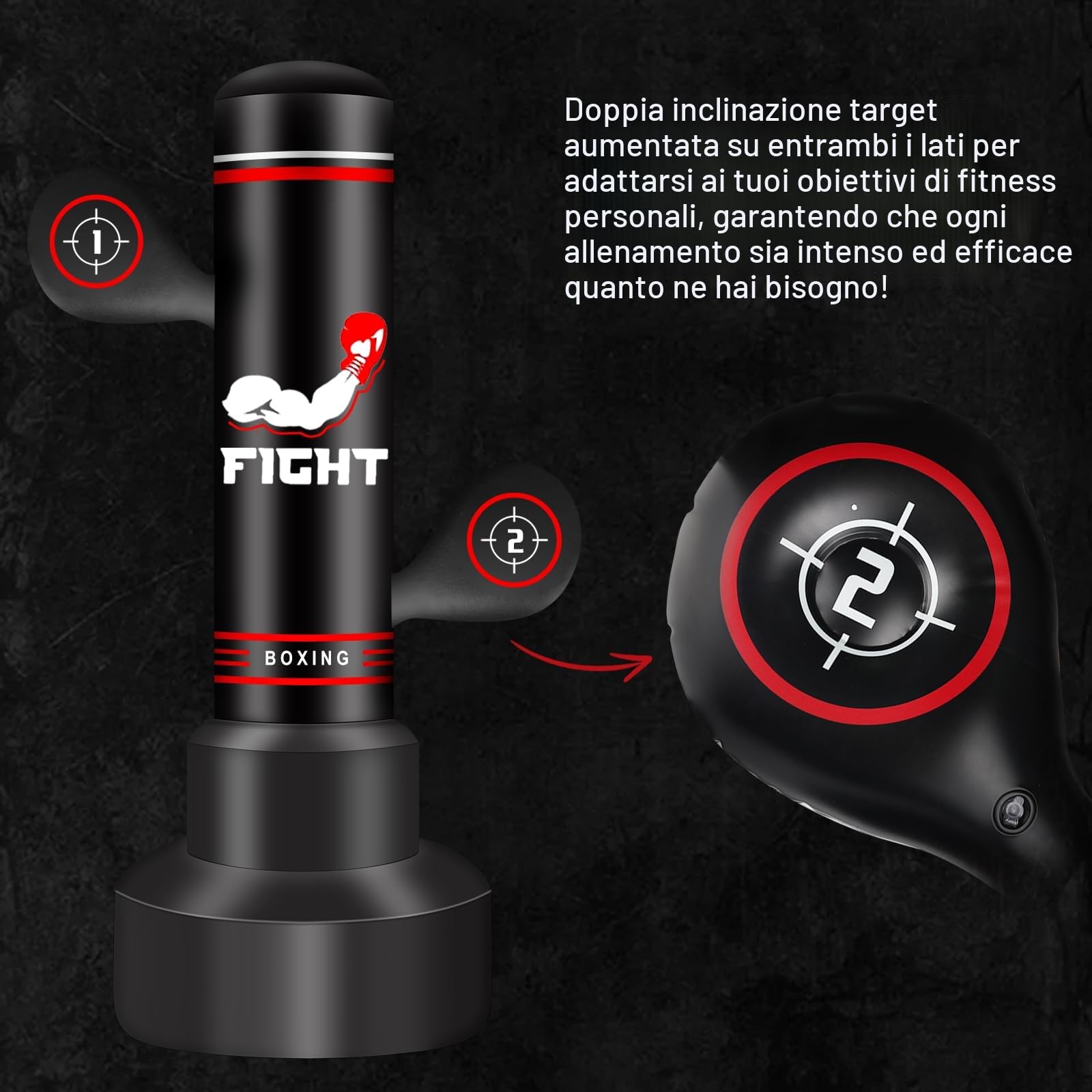 NZQXJXZ Sacco da Boxe da Terra per Adulti, 180cm Sacco da Boxe Autoportante con Guantoni da Boxe, Pompa, Corda per Saltare e Palla per Riflessi, Sacco da Box Gonfiabile per Allenamento MMA Fitness