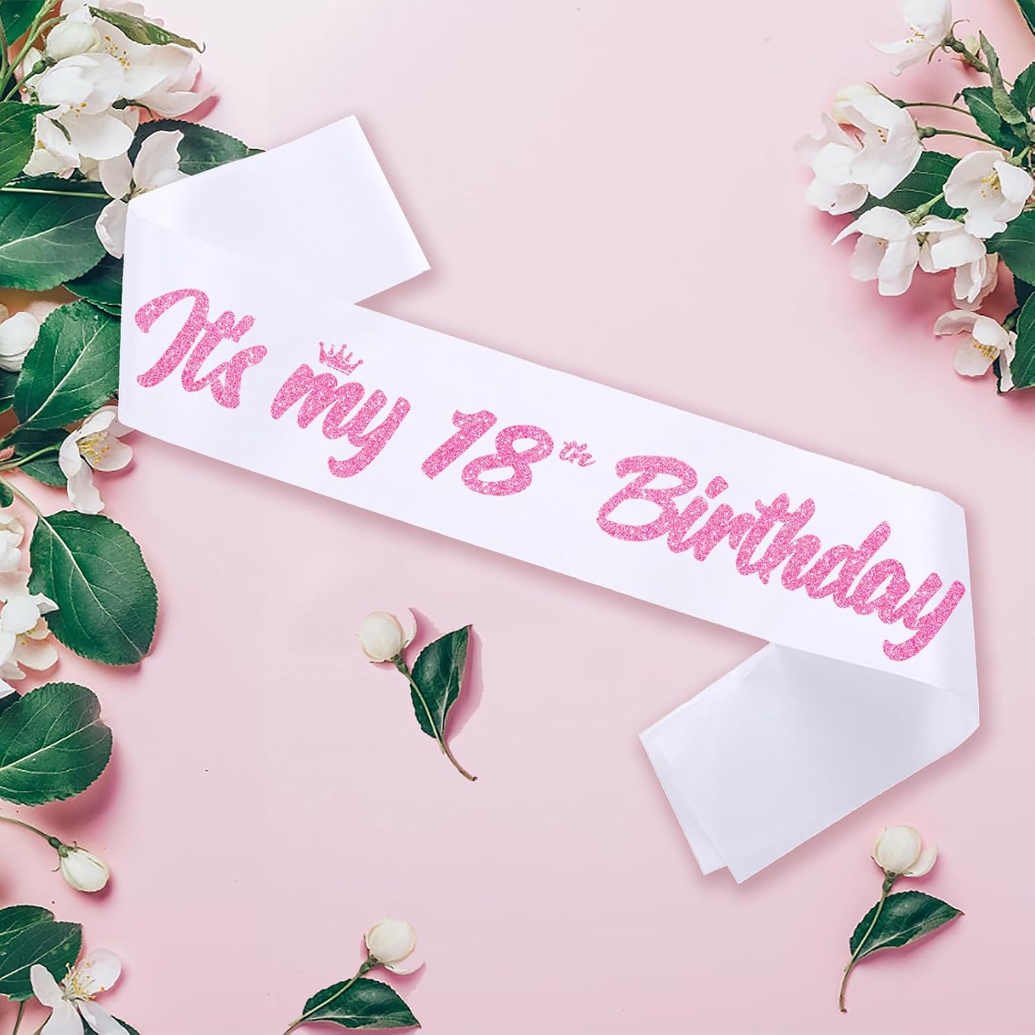 18th Birthday Sash，White with Glitter Pink Letters-18th Birthday Girl Sash,Funny Birthday Party Favors Supplies，Finall 18th Birthday Party Decorations