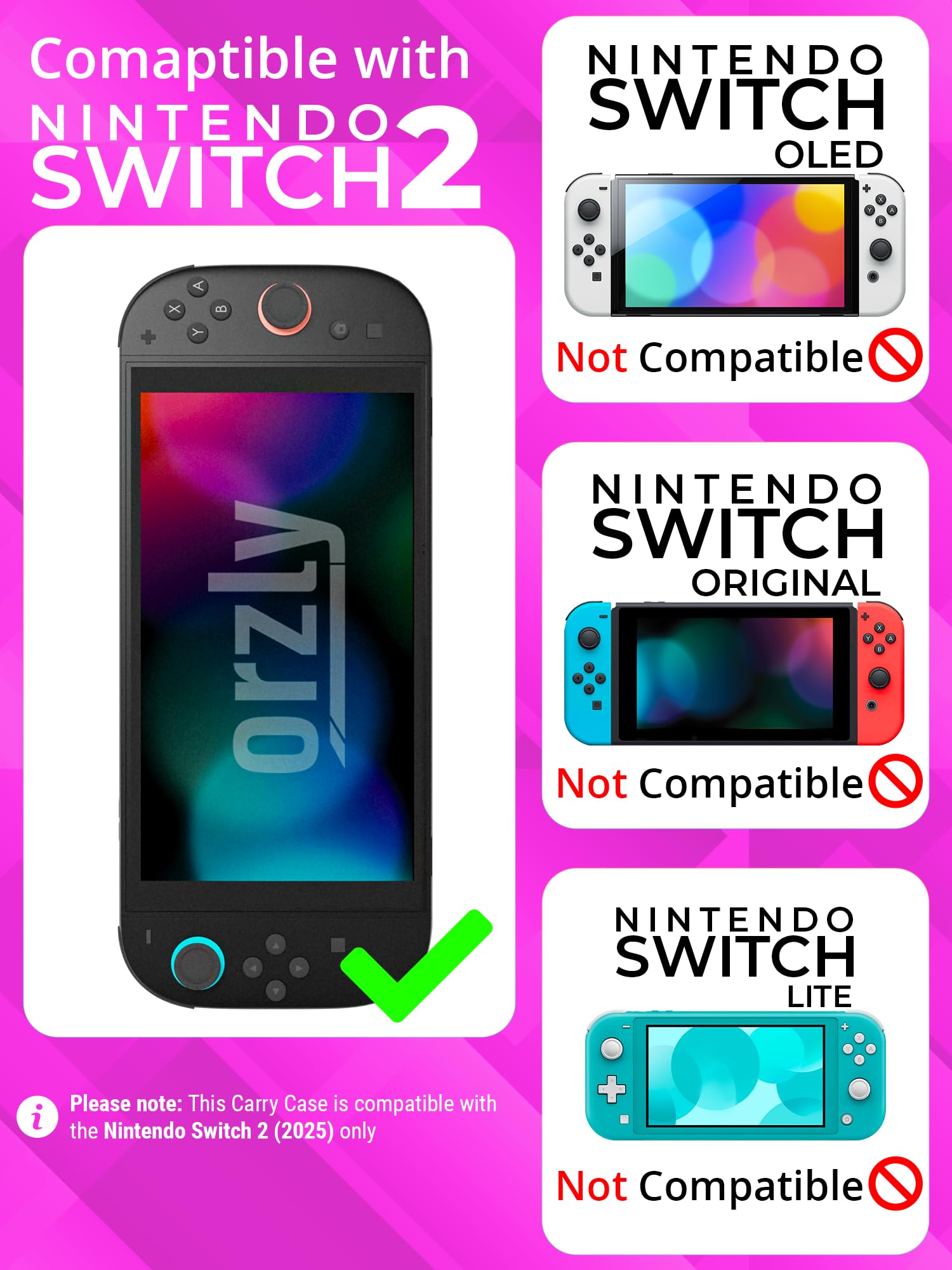 Orzly Custodia per Nintendo Switch 2, custodia protettiva da viaggio con pad per lo schermo, schede di gioco e slot MicroSD con tasche per gli accessori della console