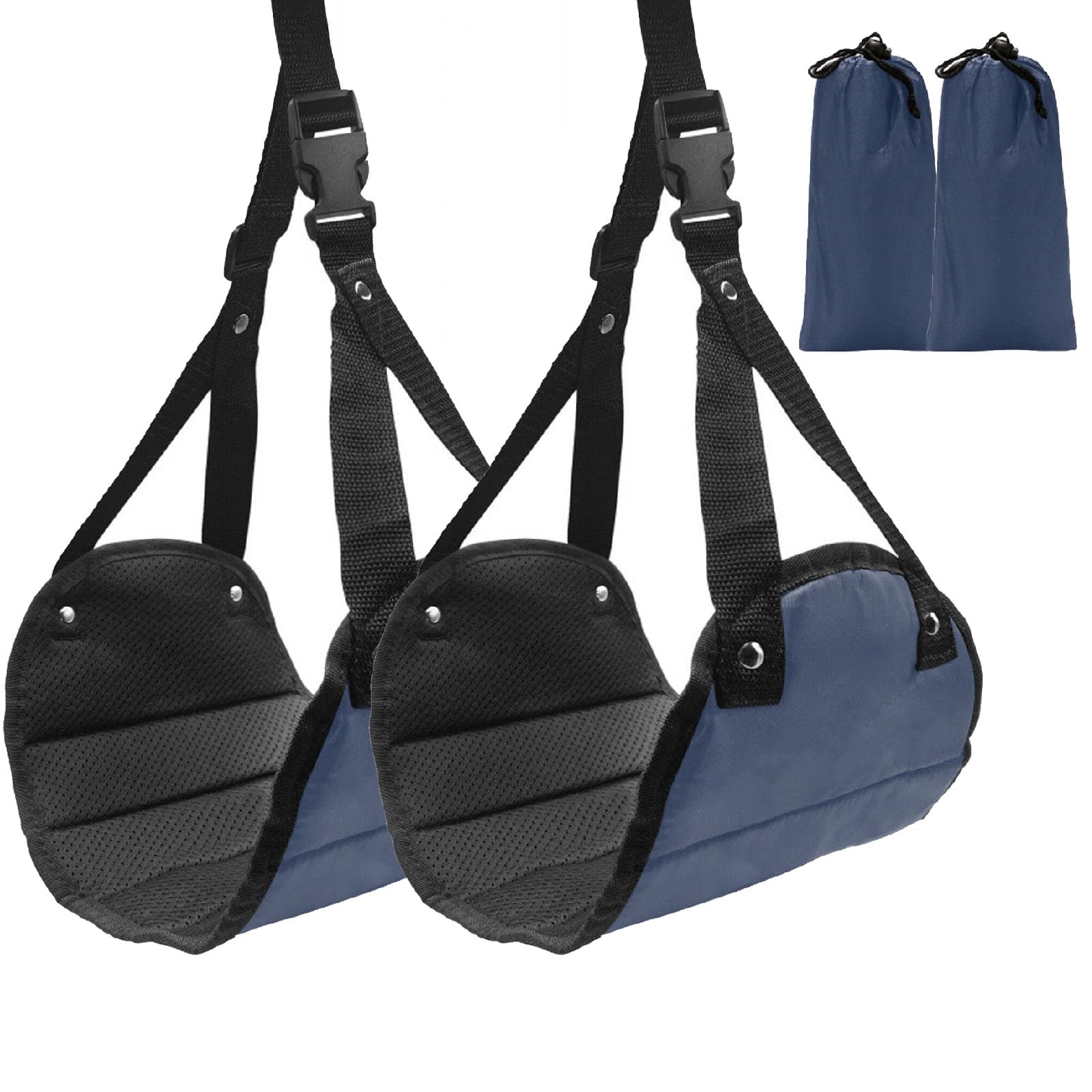 Paquete de 2 hamacas para pies de avión, reposapiés de viaje, imprescindibles para vuelos largos, reposapiés para viajes en avión, esenciales para viajes y hogar (azul)
