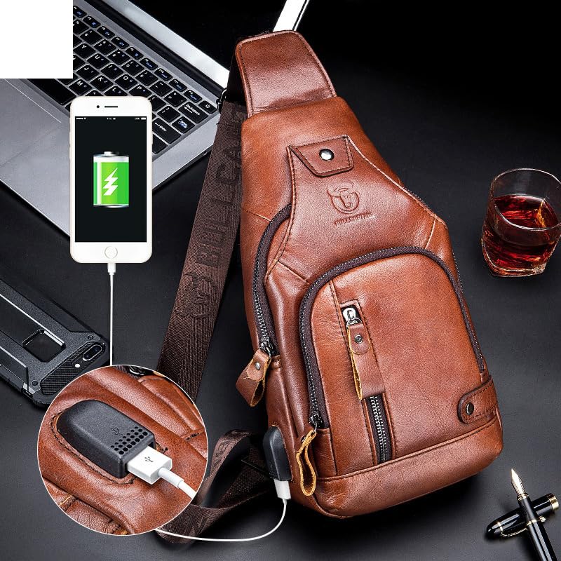 Mens Leather Crossbody Bag Shoulder Sling Bag Casual Daypacks Chest Bags for Travel Hiking Backpacks2