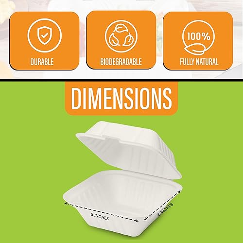 Miniatura 3 de Raj Eco To Go Contenedores de alimentos para llevar de 6 pulgadas, cajas desechables para llevar, tapas ecológicas con bisagras, aptos para