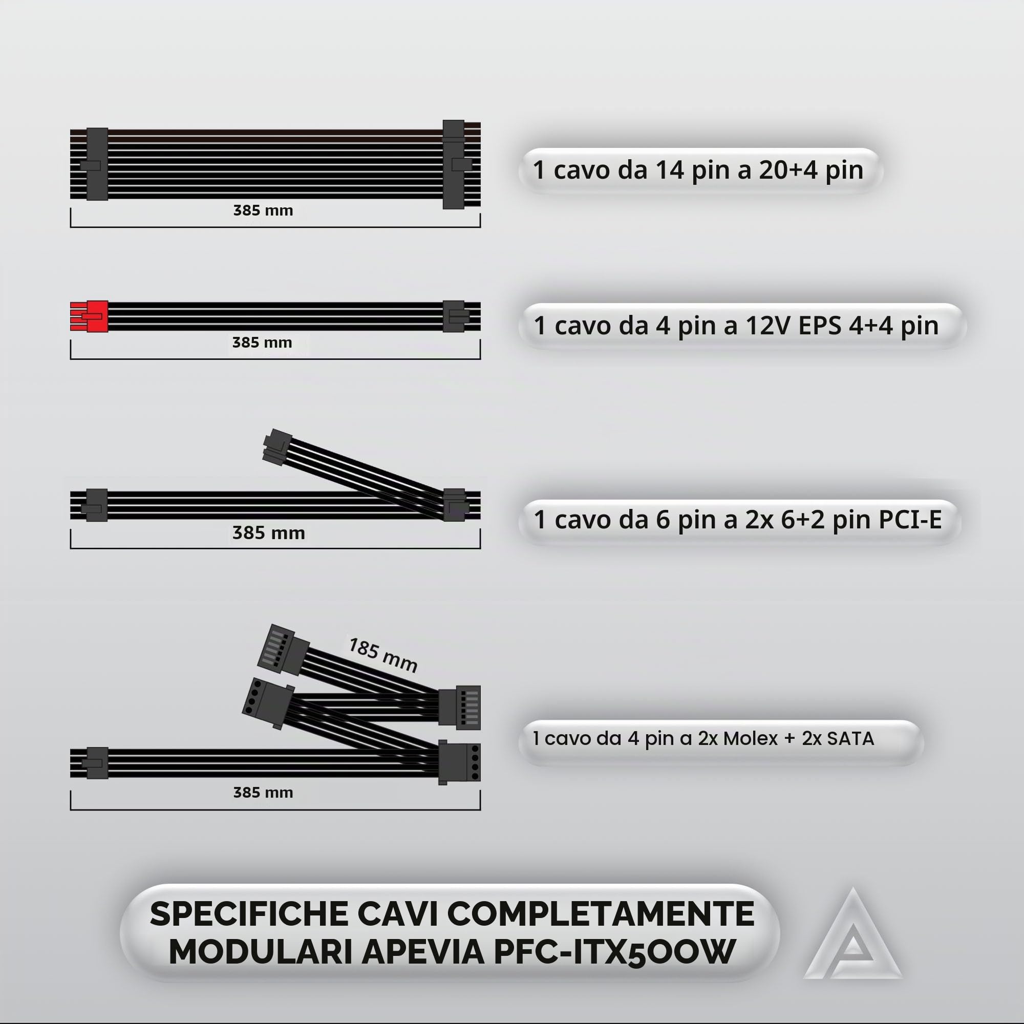 Apevia ITX-Flex ATX/1U 500W Alimentatore completamente modulare, PFC attivo a gamma completa 90-264V, CA per sistema POS AIO Desktop Gaming Server fattore di forma ridotto