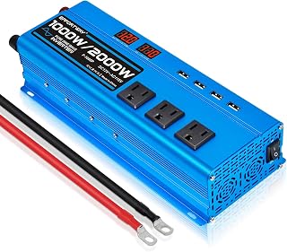1000W Pure Sine Wave Inverter DC 12V to AC 110V/120V Converter 2000w (Peak) Car Power Converter with 3 AC Outlets, 4USB Port,Power Inverter for Car, Truck, Home, Vehicles, Laptop