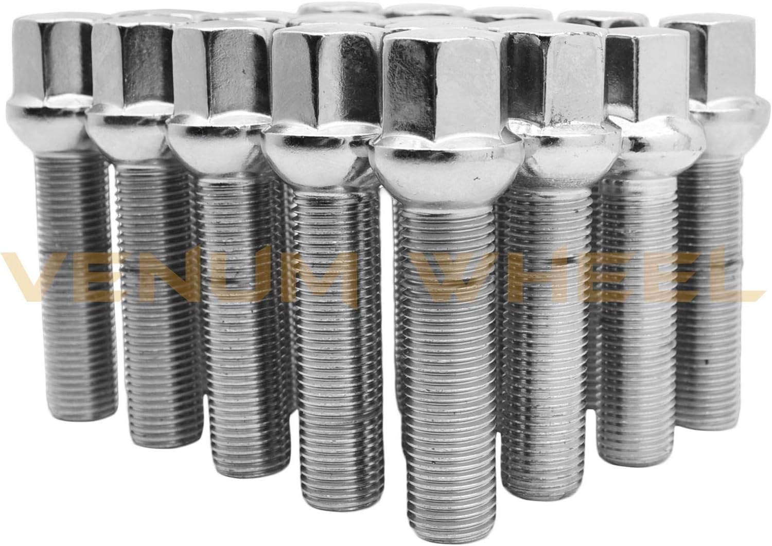 Venum wheel accessories 20Pc Chrome M14x1.5 Ball Seat Lug Bolts 60 mm Extended Shank Length Radius Works with Volkswagen Audi Mercedes Benz Porsche Vehicle W/Factory Wheels