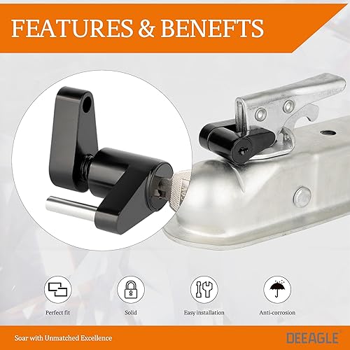 Miniatura 2 de DEEAGLE Cerradura de enganche de remolque con llaves, cerraduras de acoplador de lengüeta de remolque, diámetro de 14 de pulgada, 34 de pulgada de