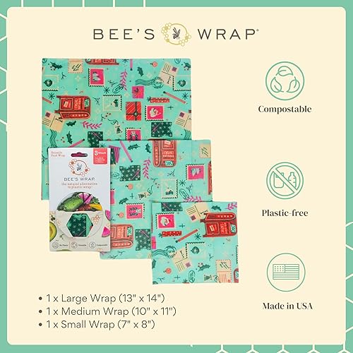 Miniatura 98 de Bee's Wrap, paquete variado de 3 envoltorios ecológicos y reutilizables para transportar comida Paquete de 3 panales
