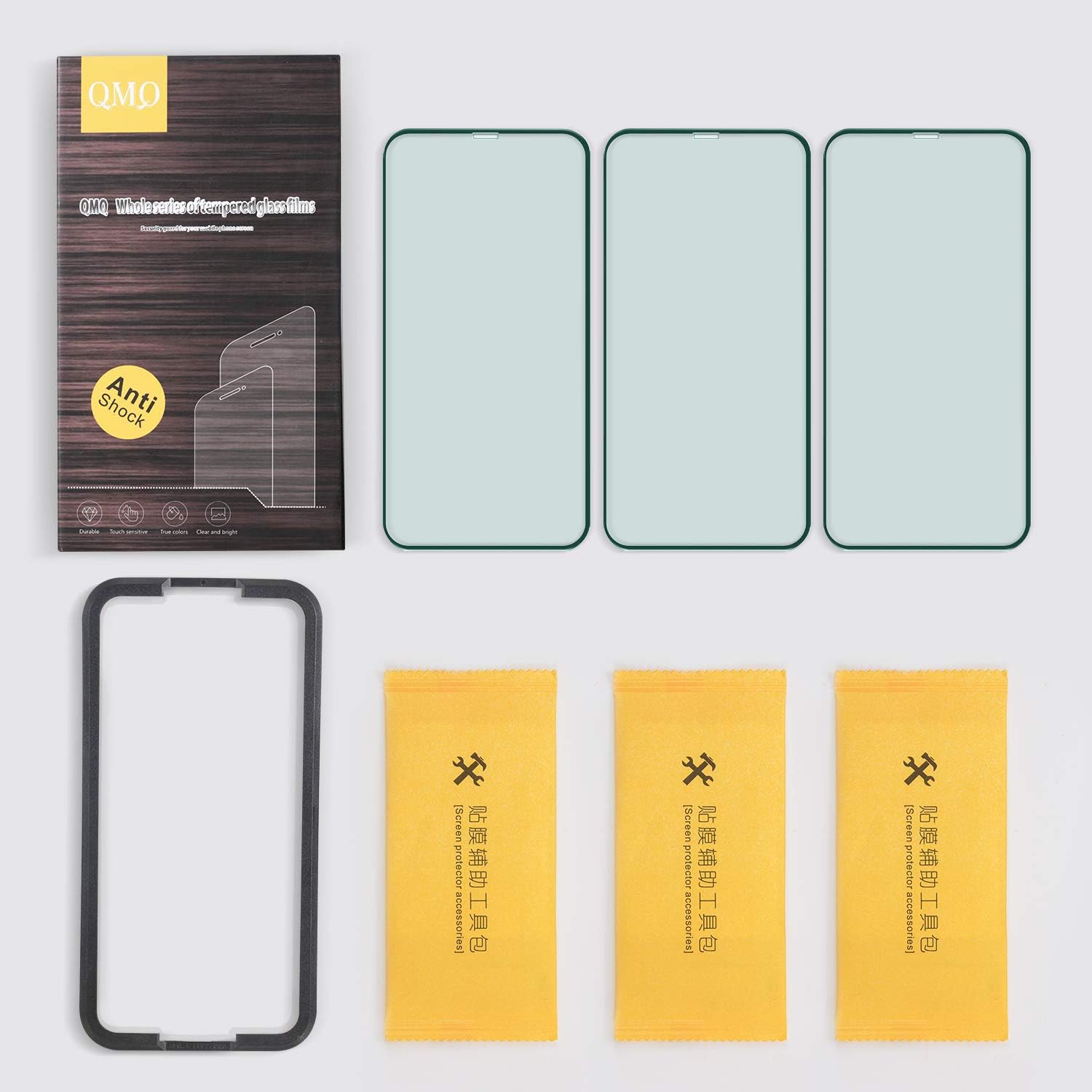 QMQ Screen Protector for iPhone 11/XR Diamonds Hard Screen Protection [Military Grade Shatterproof] [Eye Protection with Green Light] Full Screen Coverage HD Clear Tempered Glass Film Clear 6.1''-3 Pack