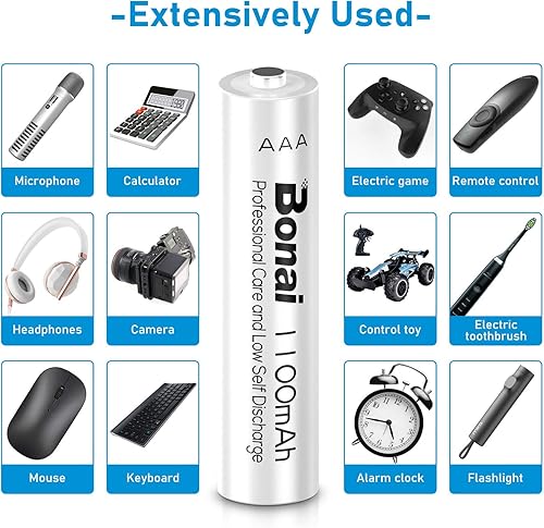 Miniatura 4 de BONAI Baterías AAA recargables • 1100 MAh • NiMH de alta capacidad • Recarga hasta 1200x • Paquete de 16 precargadas