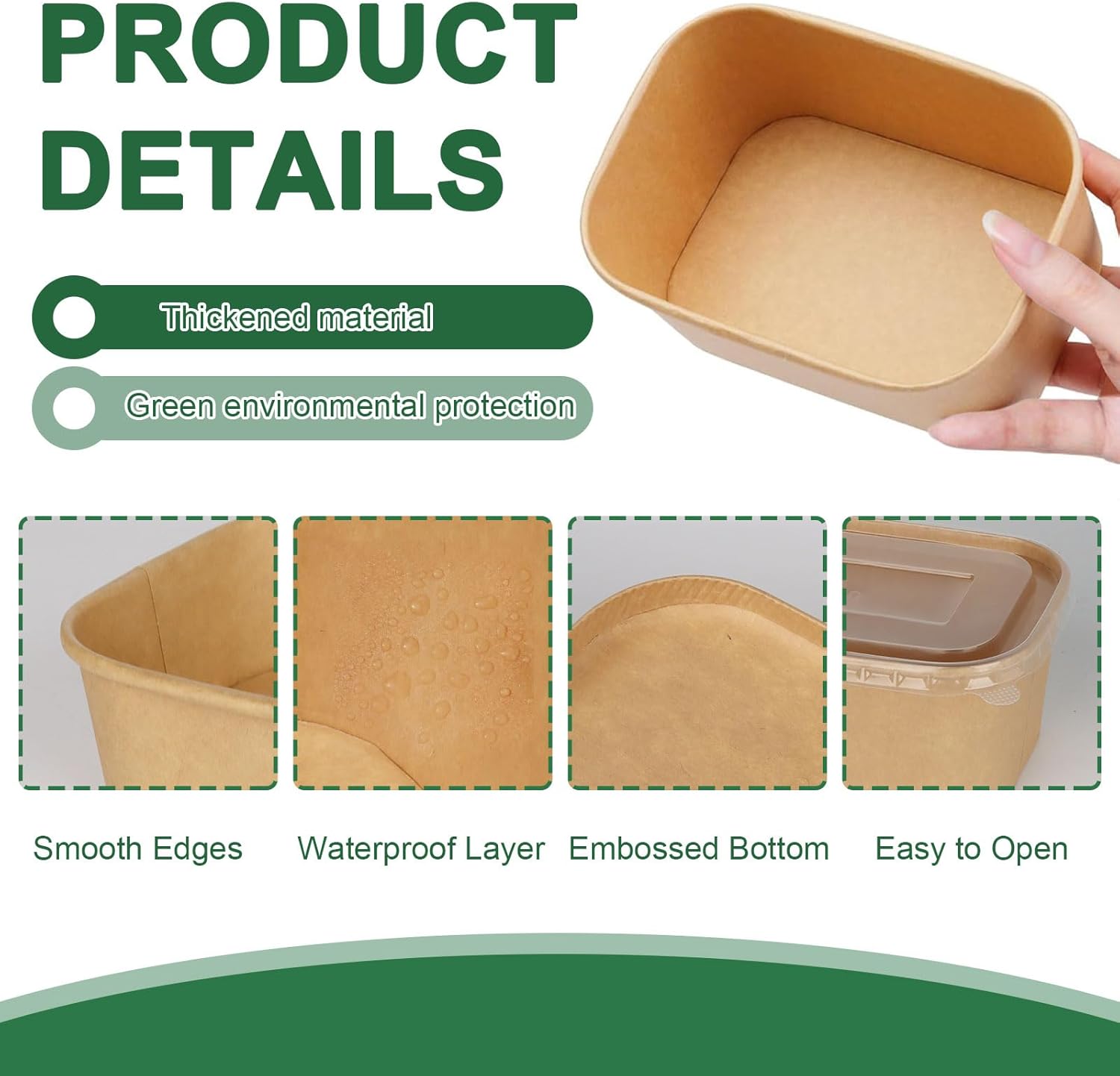 50 Pack 22oz Paper Food Containers【with Lids and Forks】, Disposable Meal Prep Containers for Lunch Meal Prep, Salad, Ice Cream, Soup, Rectangle Kraft Paper Bowls, Microwave Freezer Safe - Image 4