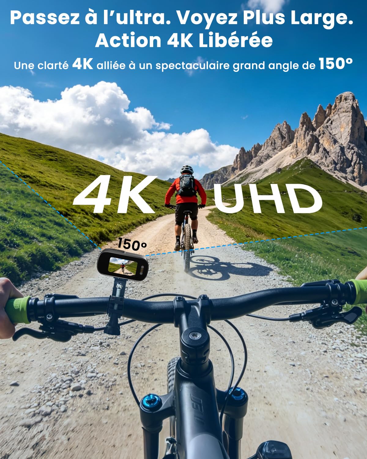 Camera Sport, 4K UHD Mini Camera Vlog WiFi avec Carte 64 Go, POV Caméra Portable étanche IP65, Action Cam – Autonomie Jusqu’à 240 Minutes (1200 mAh)