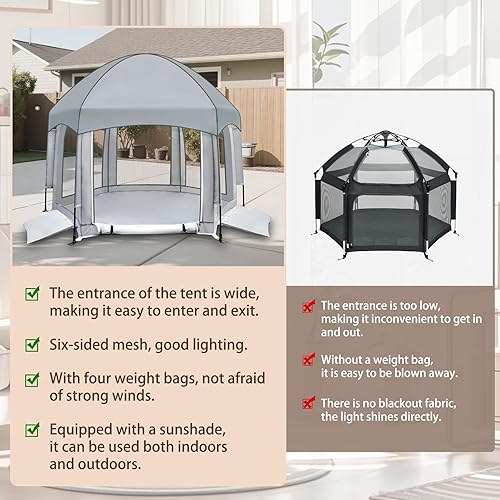 Miniatura 3 de Corralito para bebés con toldo, tienda portátil de playa para bebés, patio de juegos para niños pequeños en interiores y exteriores, mosquitera