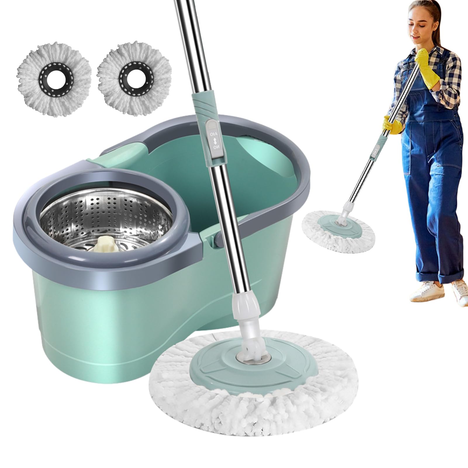 Mocio a rotazione automatica, senza mani, per una comoda pulizia, strizzare, per risparmiare lavoro con strizzatore, per soggiorno, cucina, balcone, sala studio
