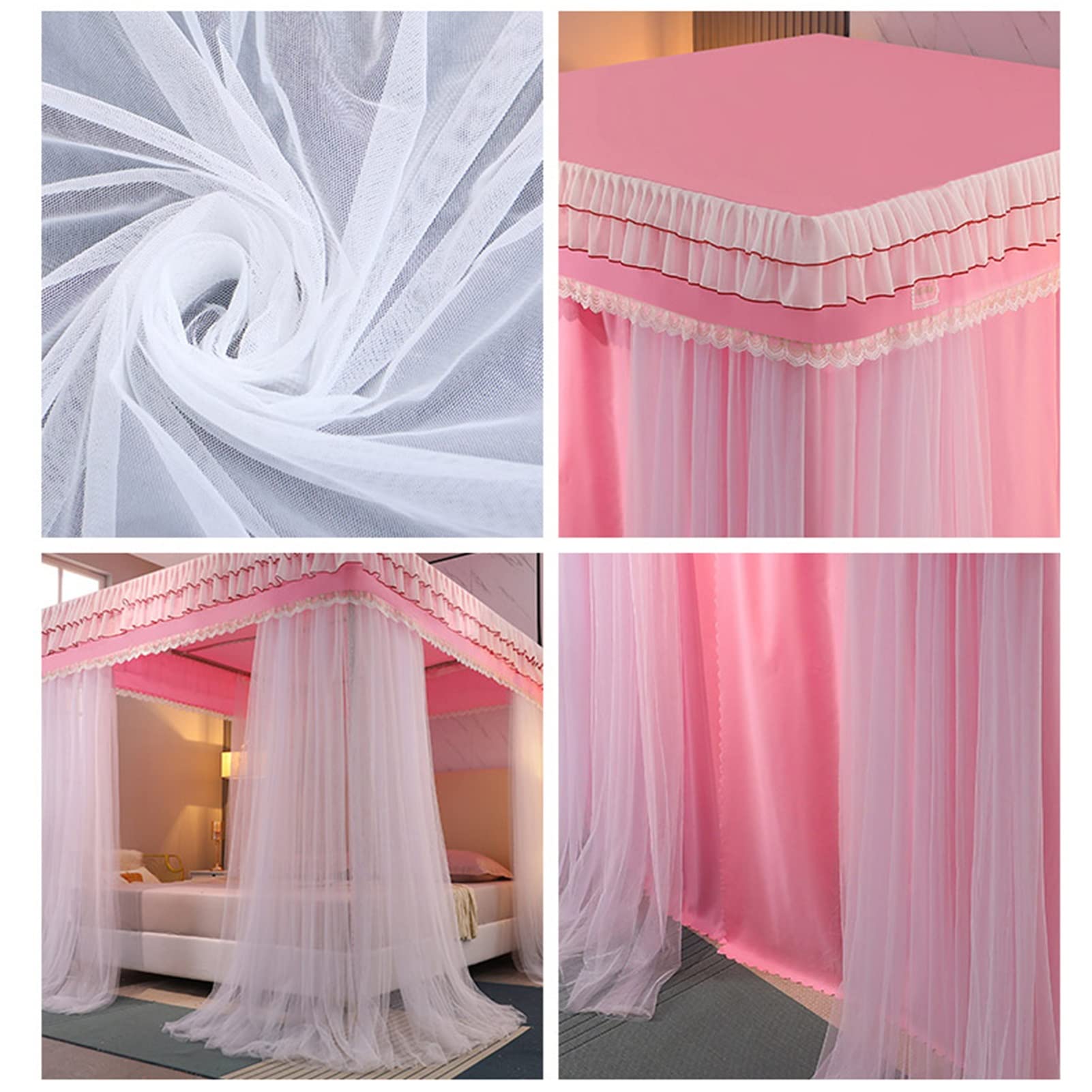Mosquitera con dosel de cama, soporte de doble poste de lujo para protección a prueba de polvo, cortina opaca de suelo a techo, perfecta para decoración del hogar y mejora del sueño