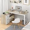 Modern L-Shaped Computer Desk, Reversible Corner Desk with Adjustable Cabinet, Large Writing Desk with Wooden Desktop & Metal Leg for Home Office, Oak Wood & White, 60 D × 140 W × 75 H cm