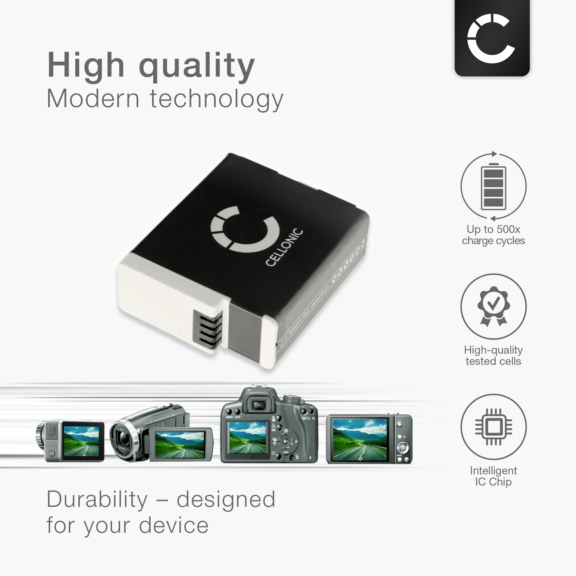 CELLONIC, Bateria do aparatu, kompatybilna z GoPro Hero 9/11, AHDBT-901, 12, czarna, 10 (3,85 V, 1730 mAh)