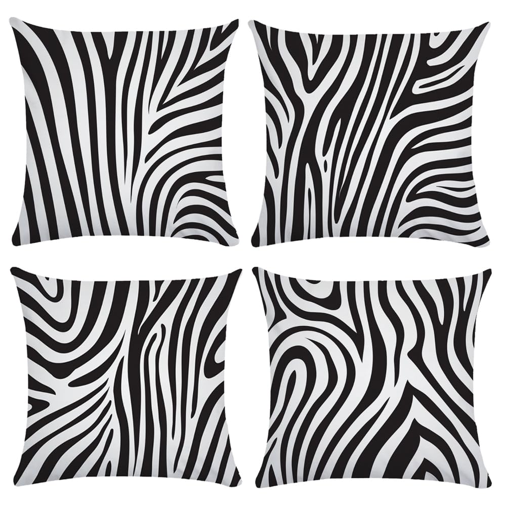 Coussin zèbre noir et blanc 45x45 lavable pour assise de banc